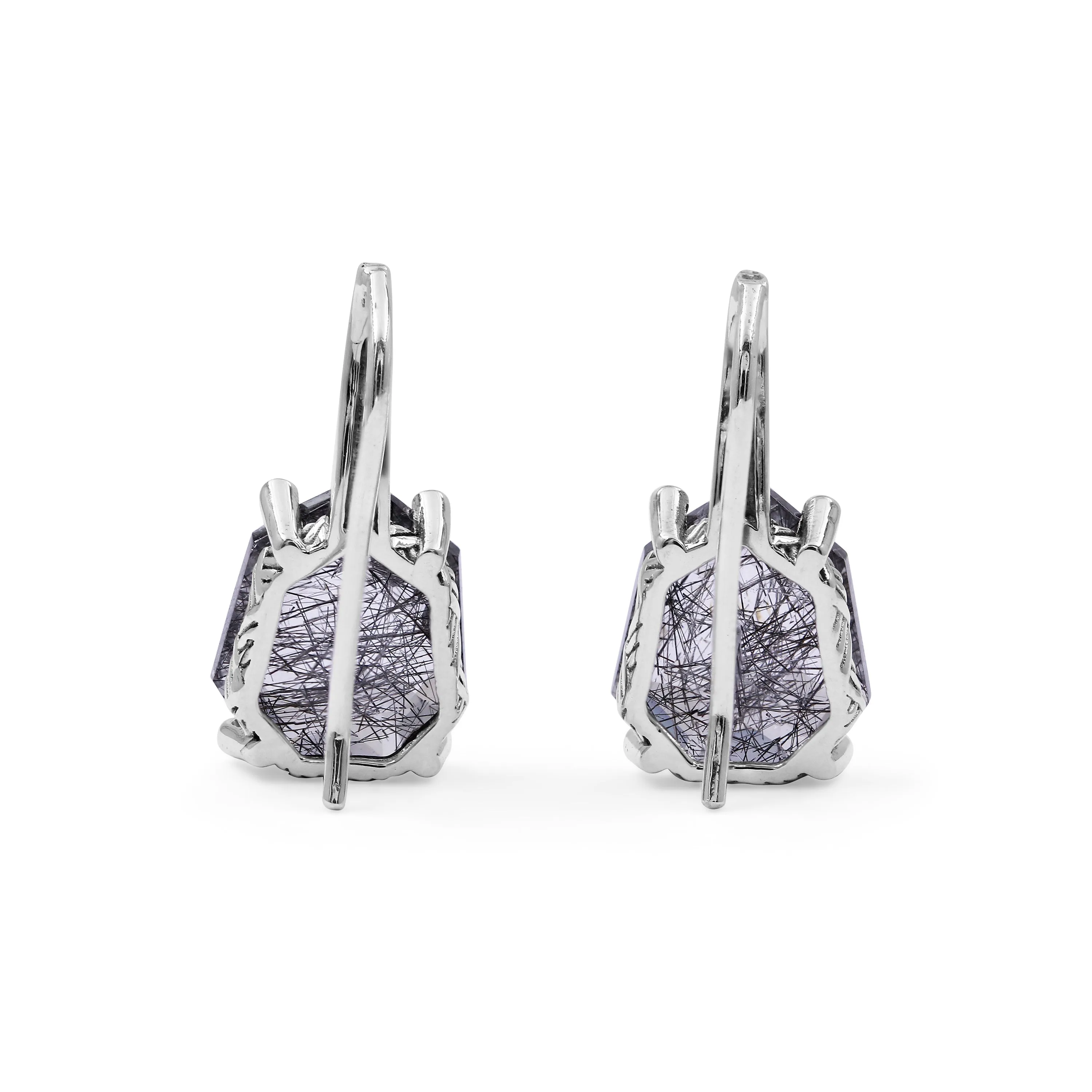 Galactical Black Tourmalated Quartz and Champagne Diamond Galactical Earrings in Sterling Silver