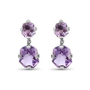 Galactical Faceted Galactical Amethyst Double Drop Earrings in Sterling Silver