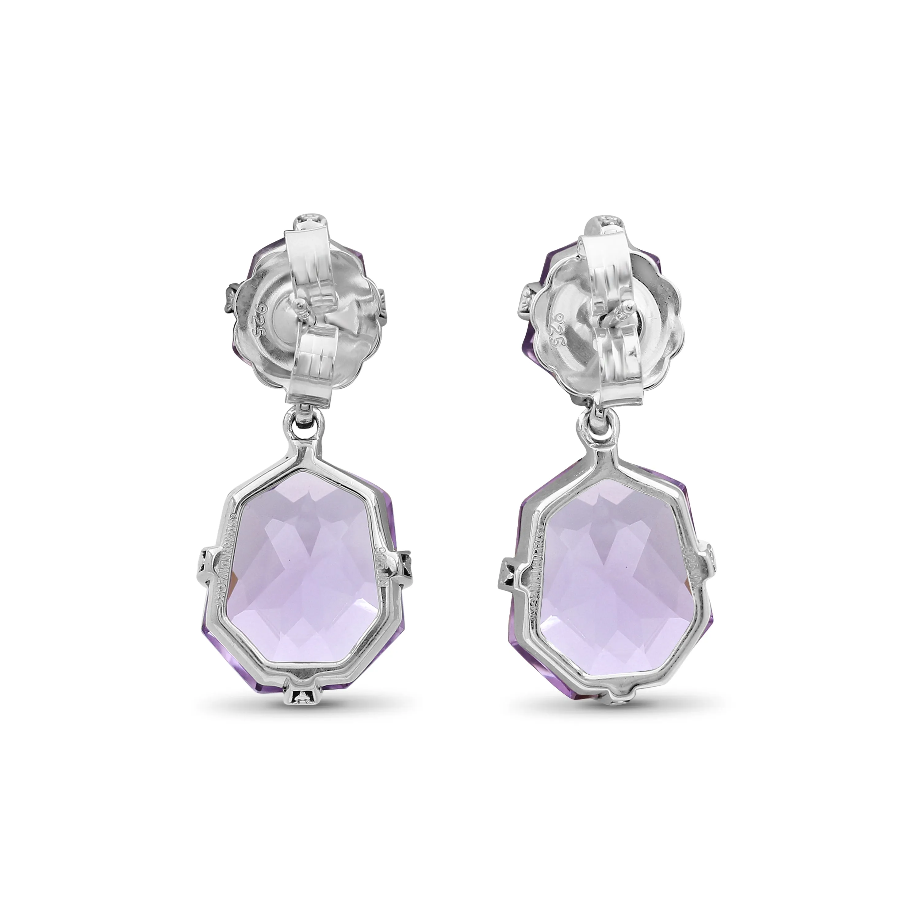 Galactical Faceted Galactical Amethyst Double Drop Earrings in Sterling Silver