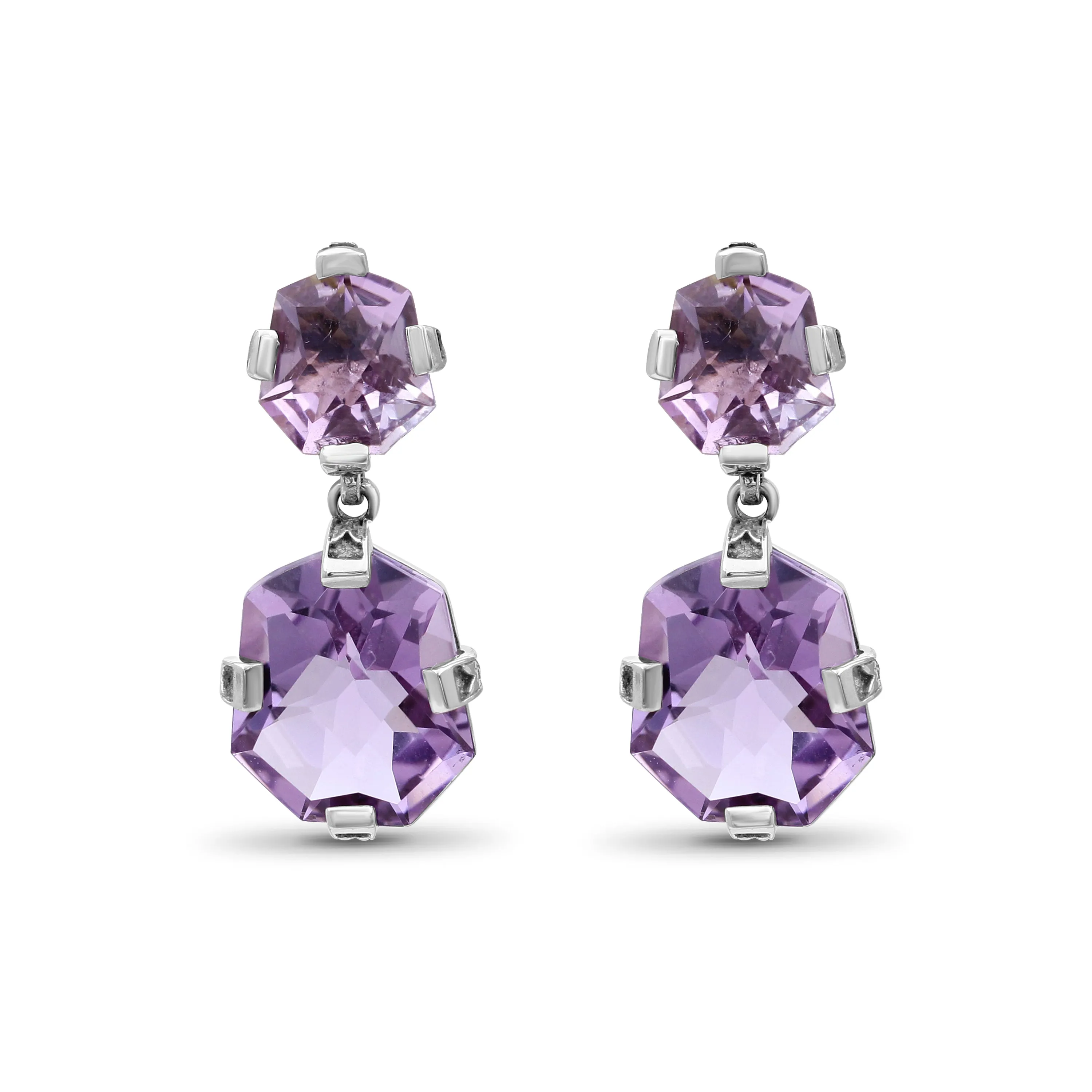 Galactical Faceted Galactical Amethyst Double Drop Earrings in Sterling Silver