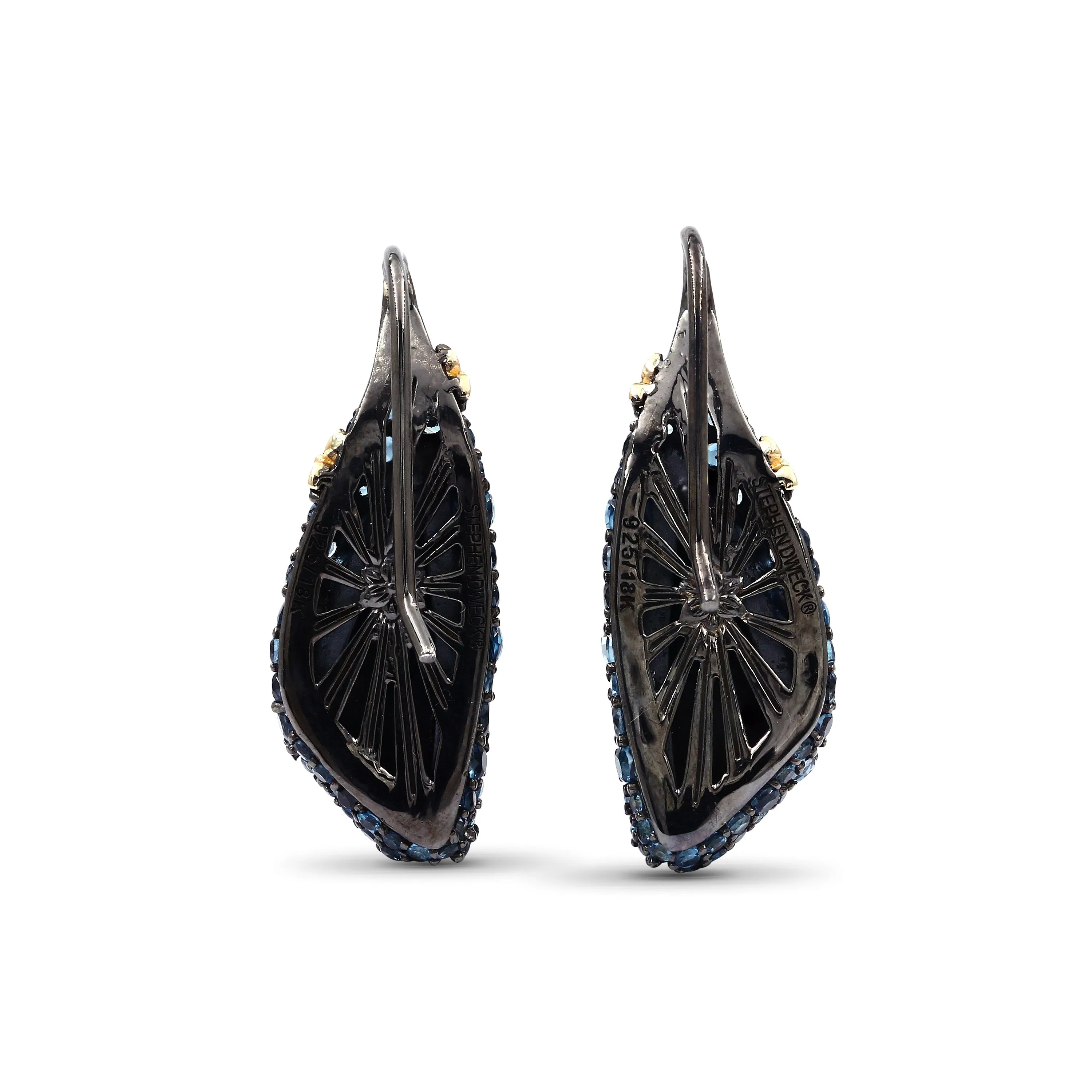 Garden of Stephen Rainbow Moonstone and London Blue Topaz Earrings in Sterling Silver with 18K Gold Flowers