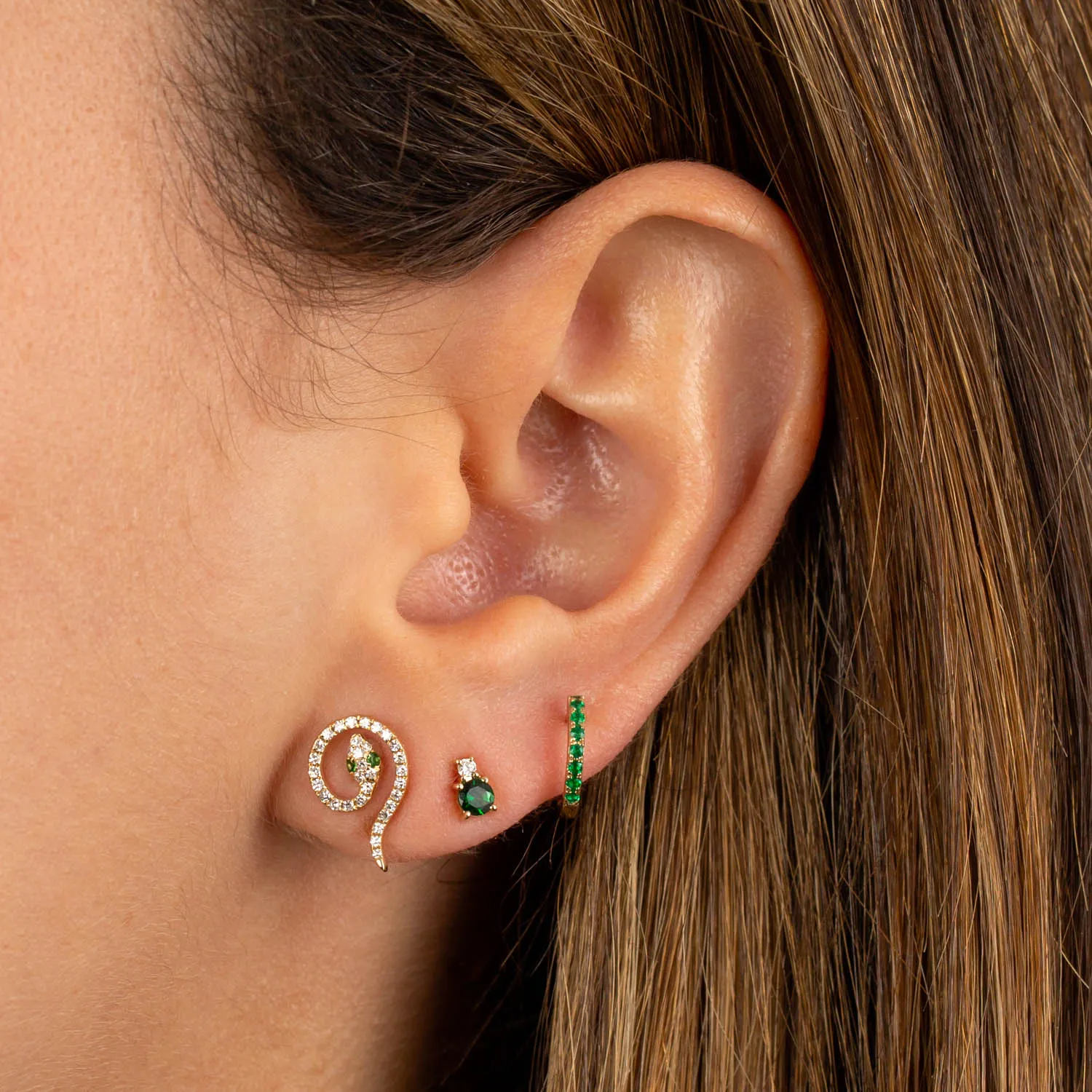 Gemstone Pavé Huggie Earring 14K