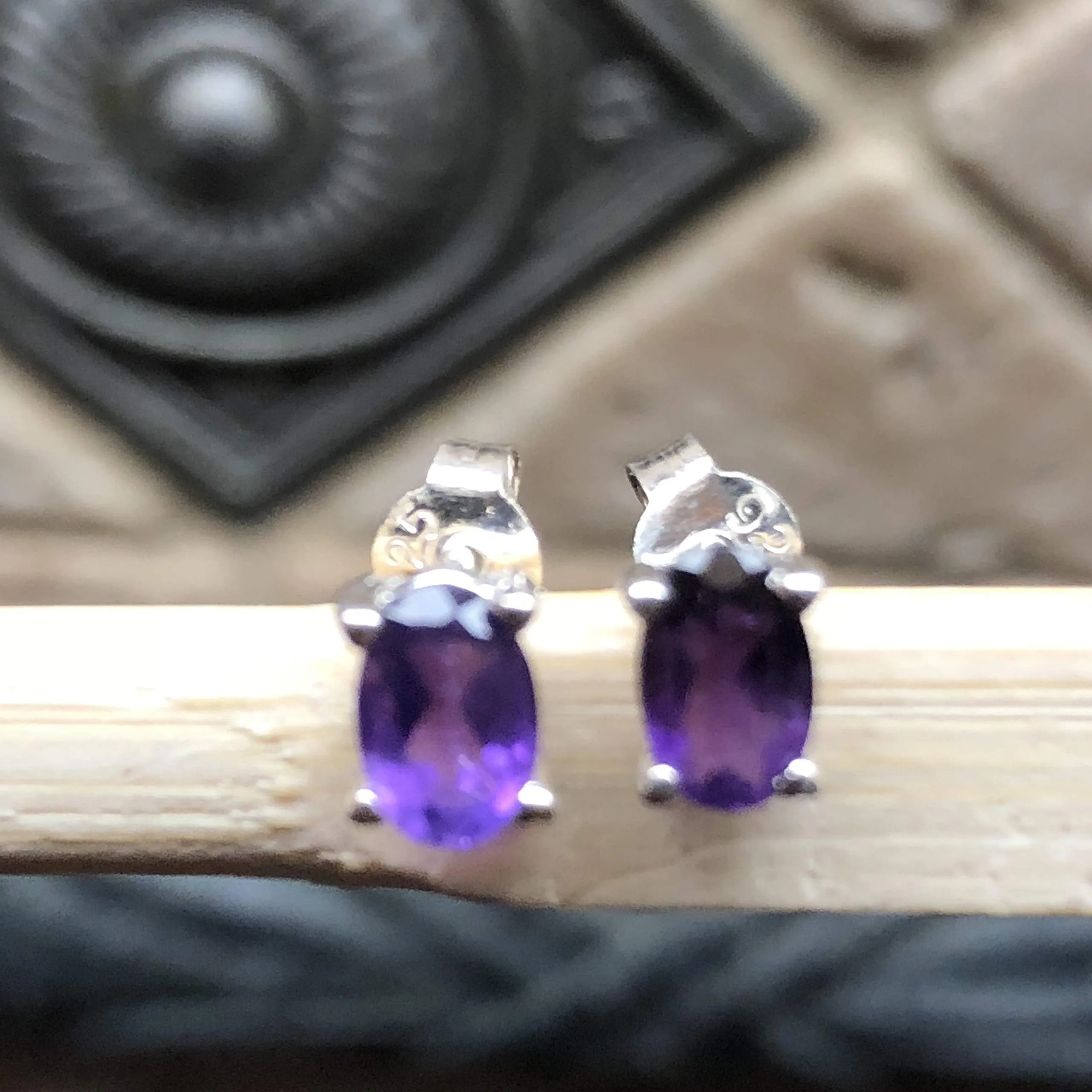 Genuine 1ct Purple Amethyst 925 Solid Sterling Silver Earrings 6mm