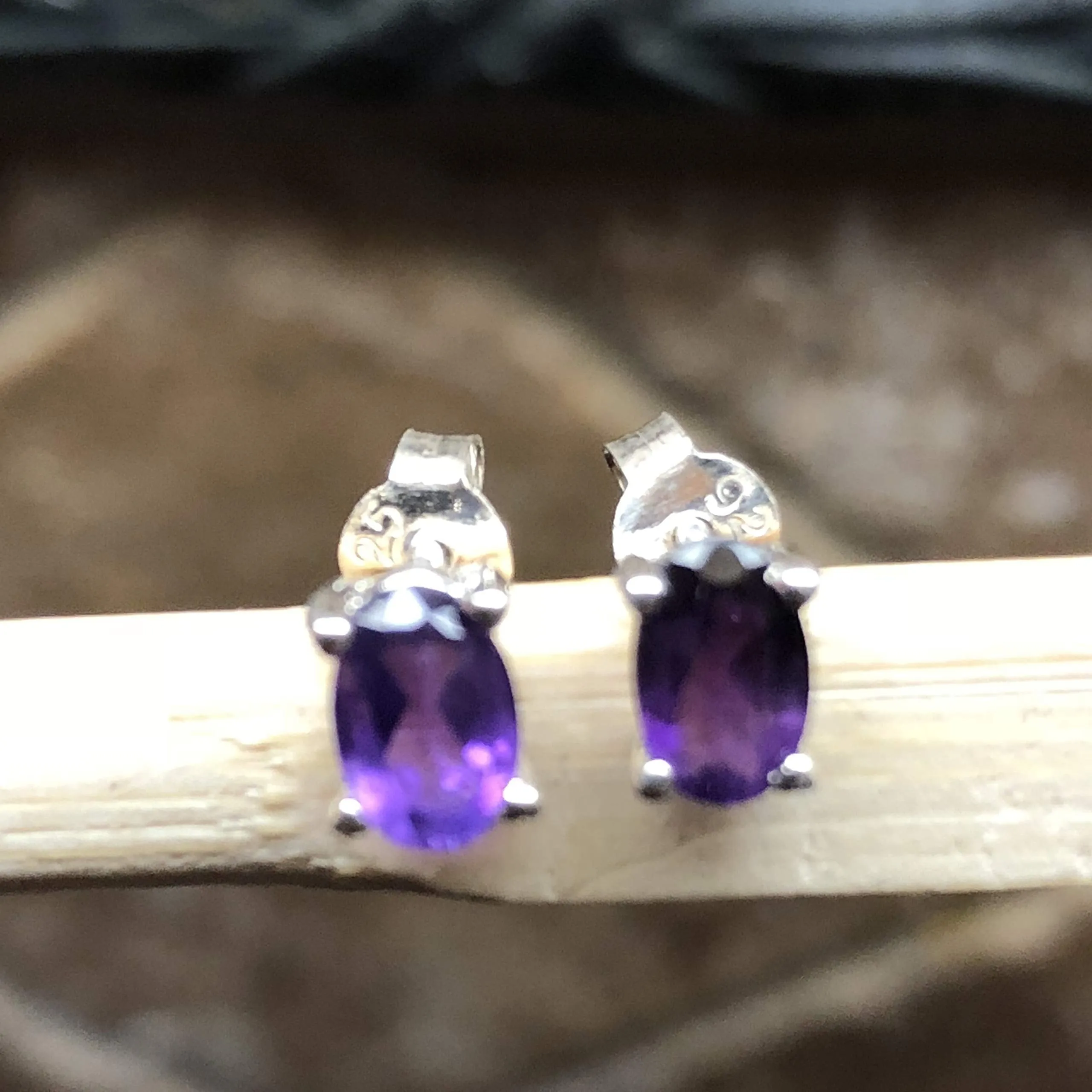 Genuine 1ct Purple Amethyst 925 Solid Sterling Silver Earrings 6mm