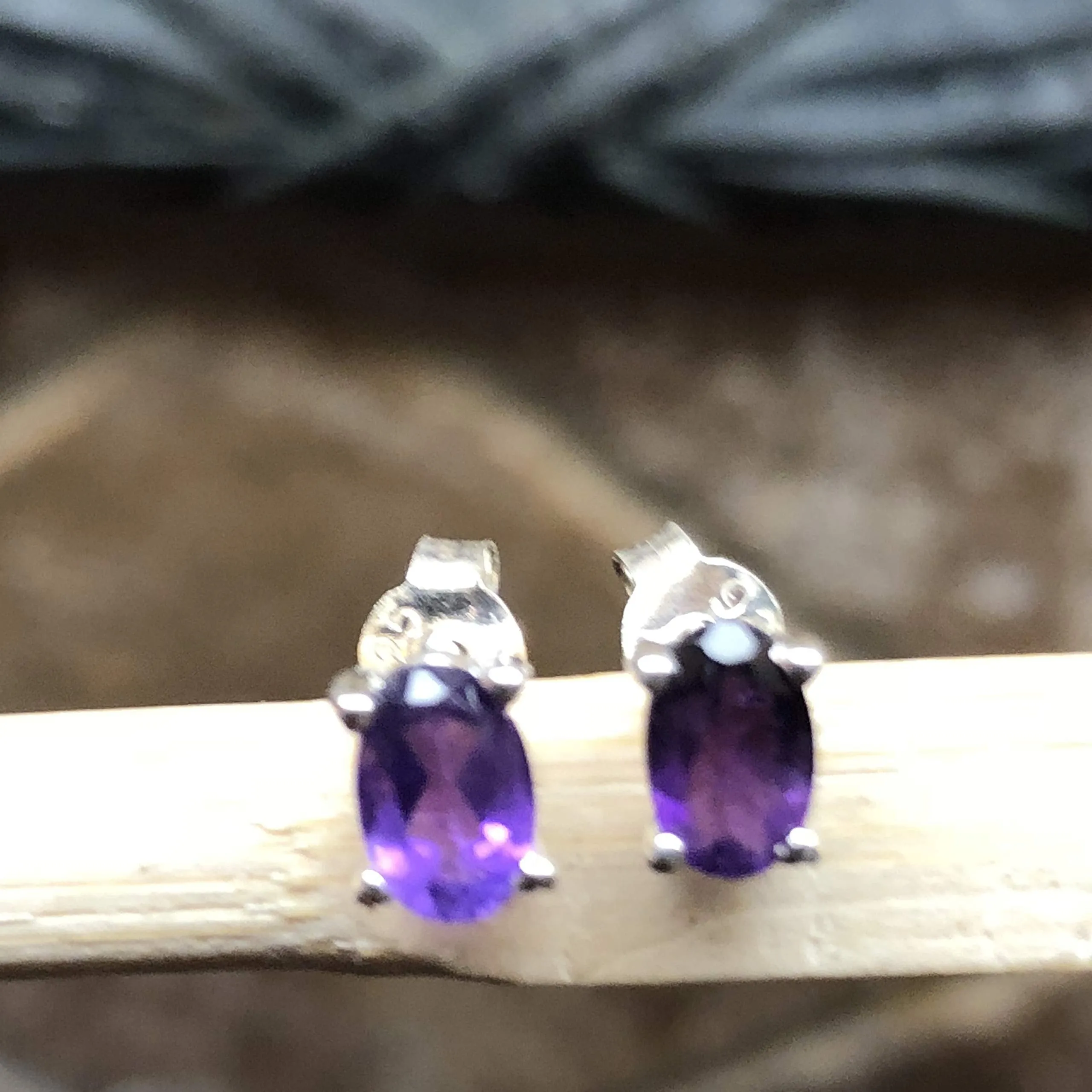 Genuine 1ct Purple Amethyst 925 Solid Sterling Silver Earrings 6mm