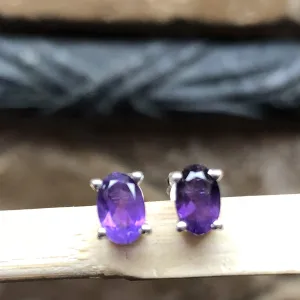 Genuine 1ct Purple Amethyst 925 Solid Sterling Silver Earrings 6mm