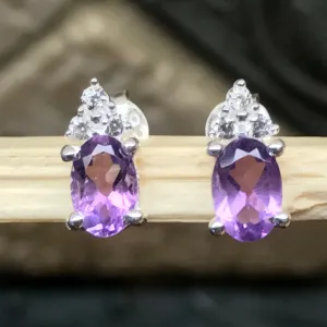 Genuine 2ct Amethyst 925 Solid Sterling Silver Earrings 9mm