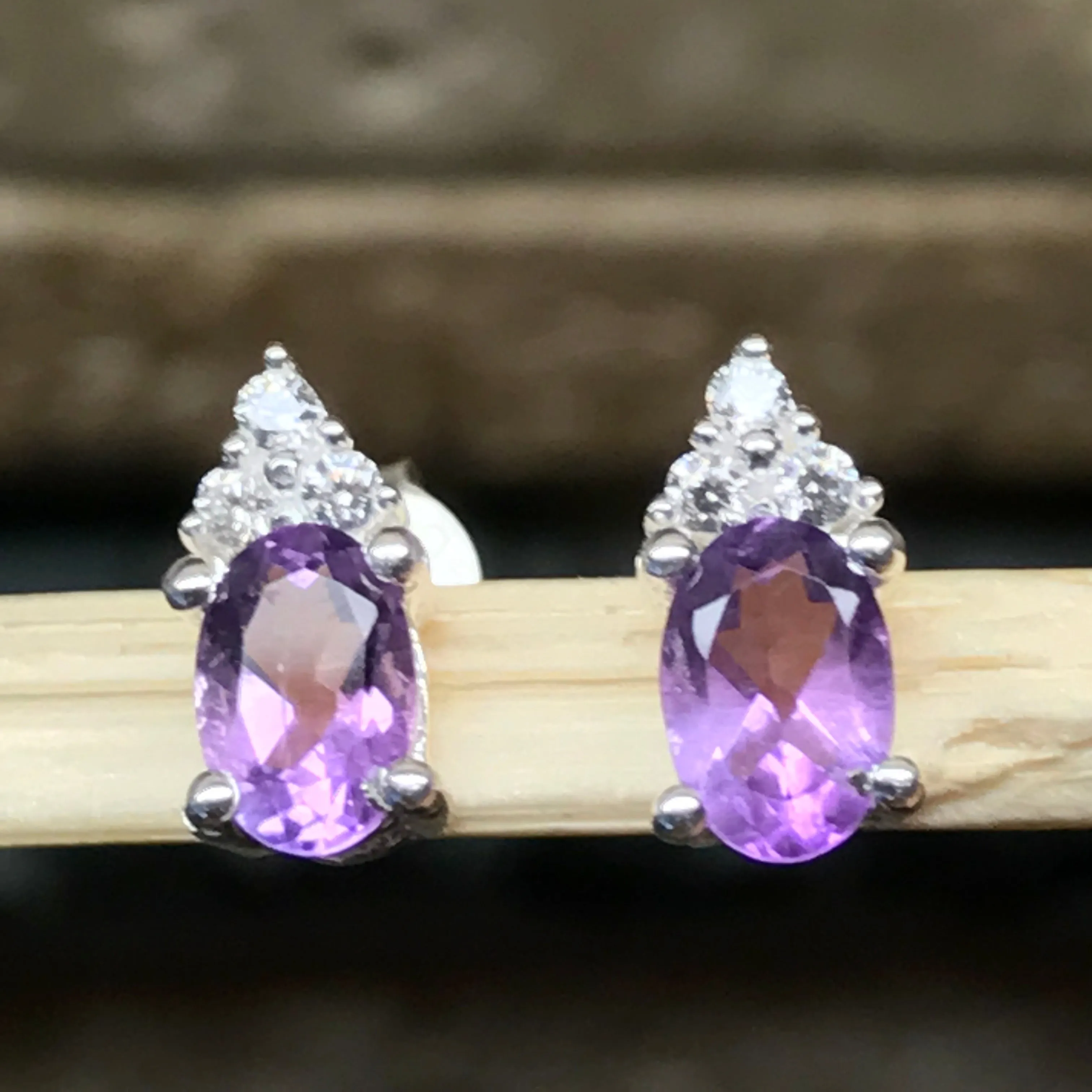 Genuine 2ct Amethyst 925 Solid Sterling Silver Earrings 9mm
