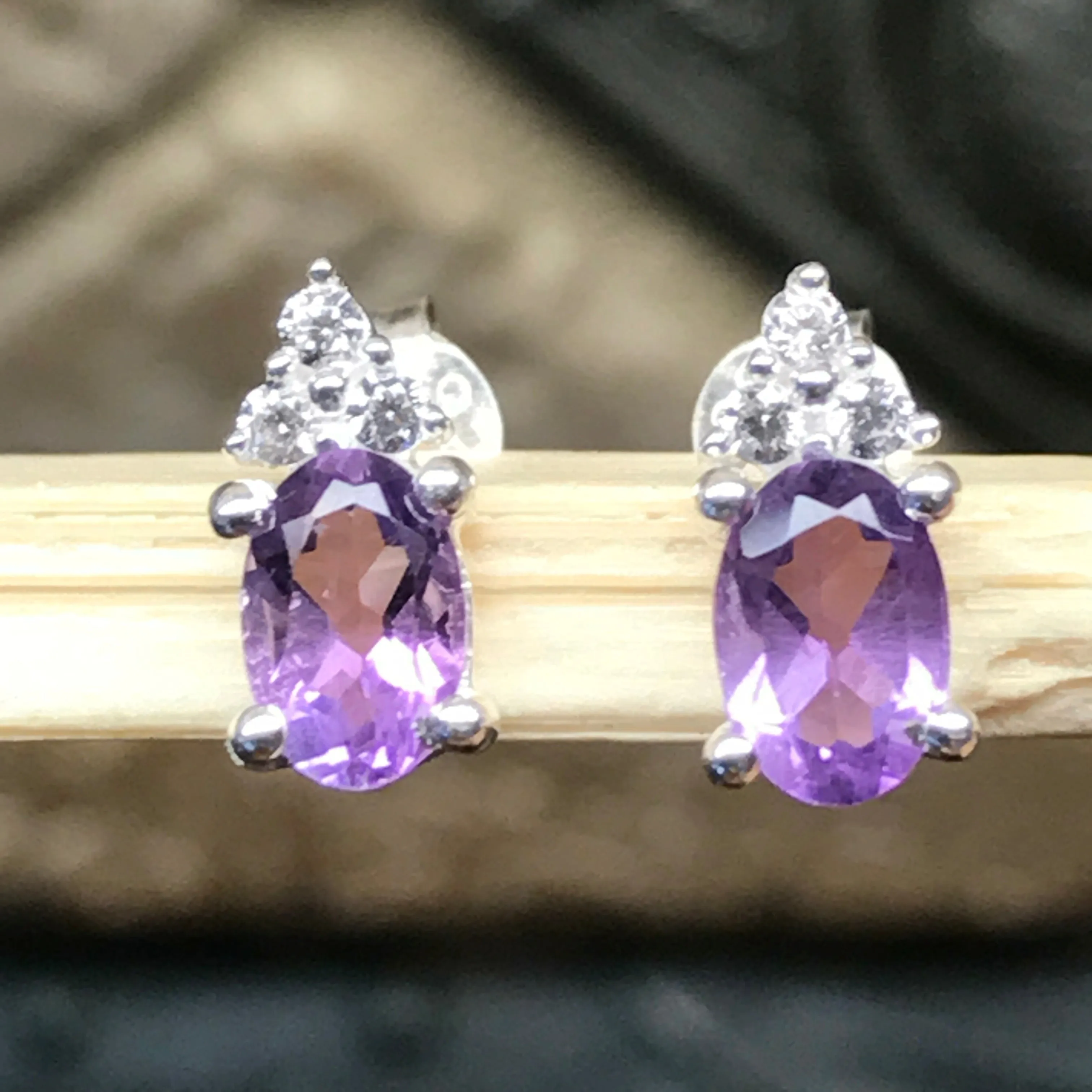 Genuine 2ct Amethyst 925 Solid Sterling Silver Earrings 9mm