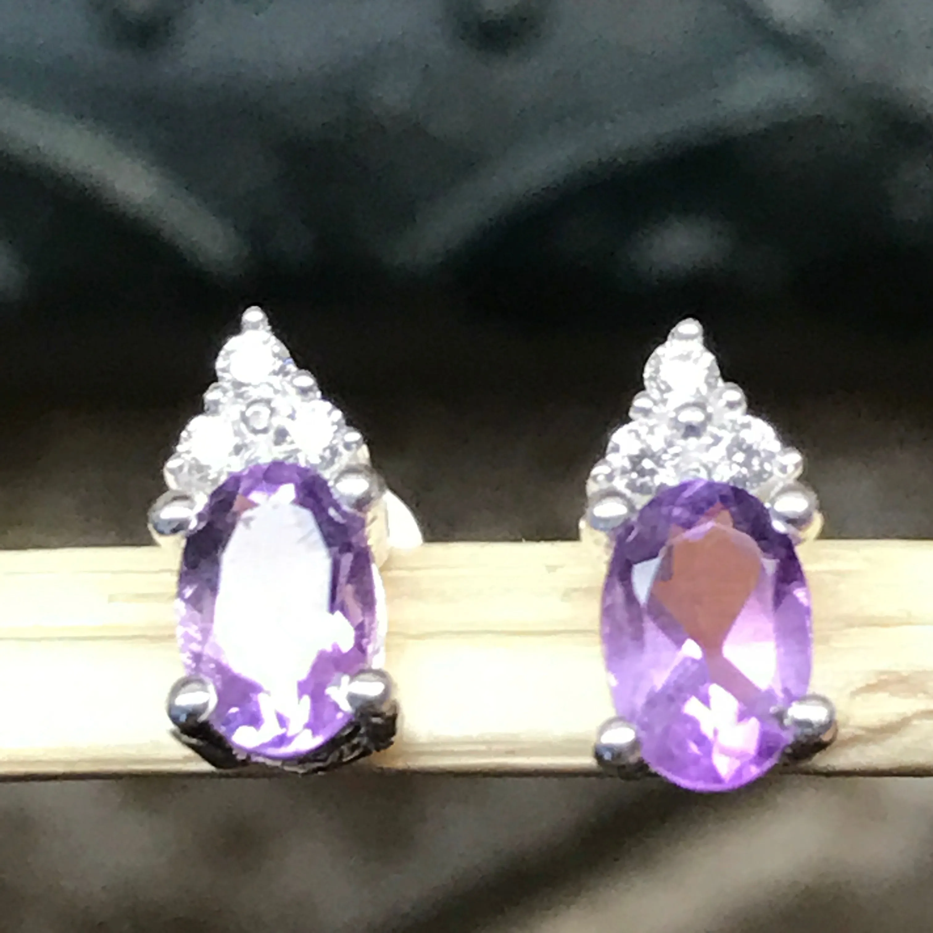 Genuine 2ct Amethyst 925 Solid Sterling Silver Earrings 9mm
