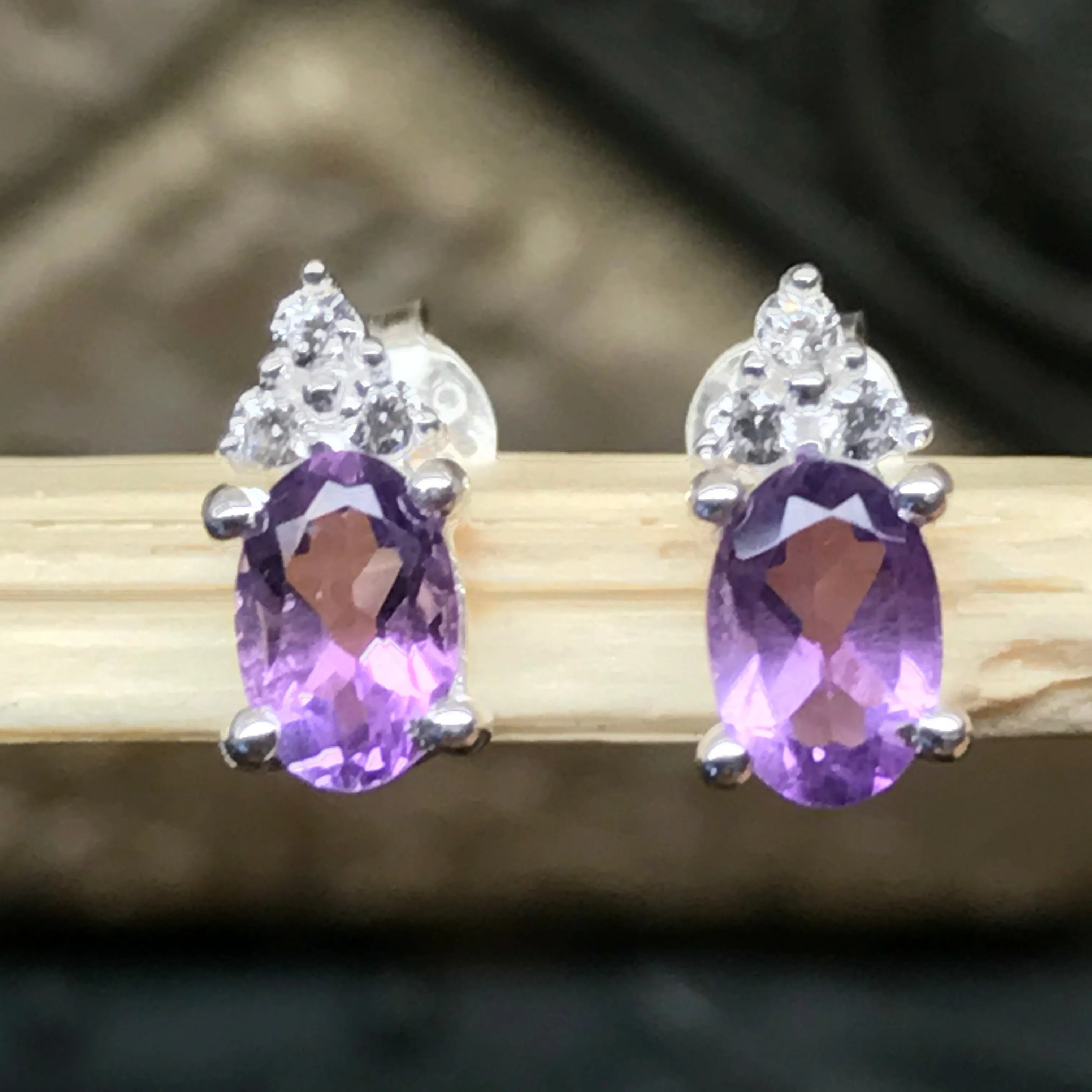 Genuine 2ct Amethyst 925 Solid Sterling Silver Earrings 9mm