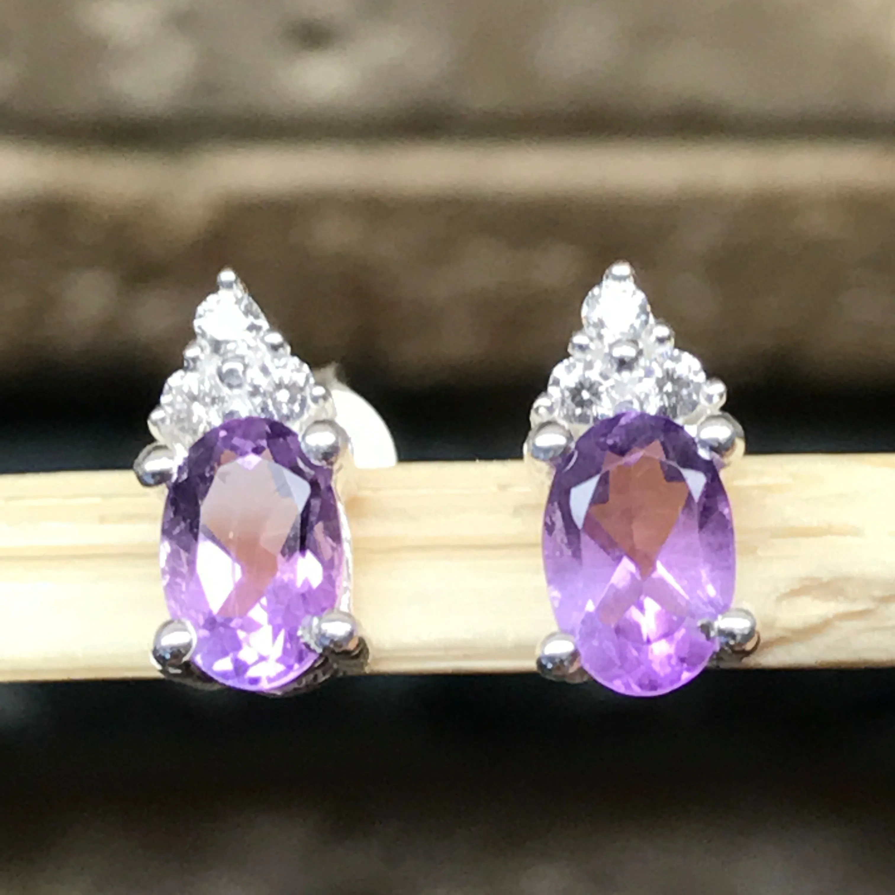 Genuine 2ct Amethyst 925 Solid Sterling Silver Earrings 9mm