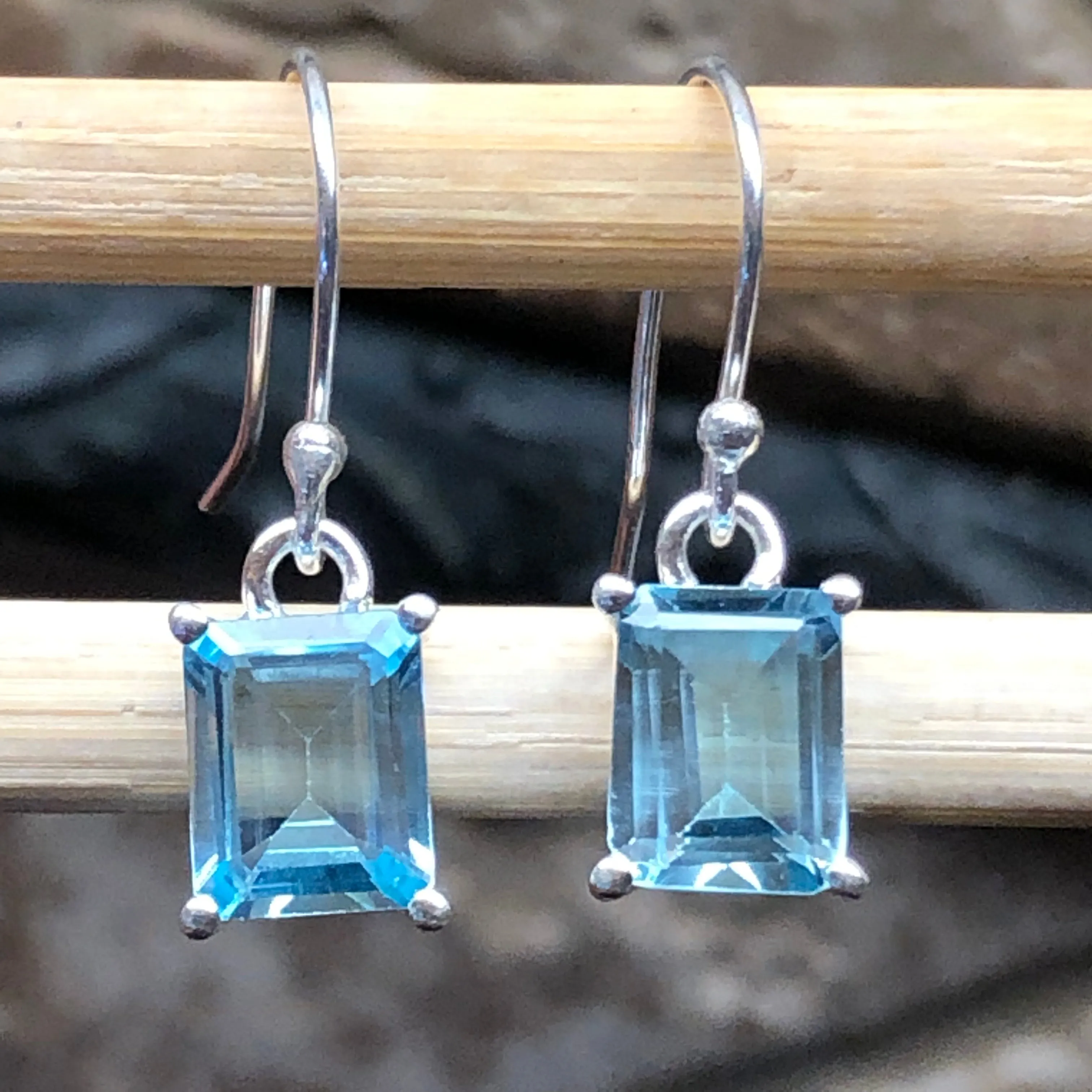 Genuine 2ct Blue Topaz 925 Solid Sterling Silver Earrings 20mm