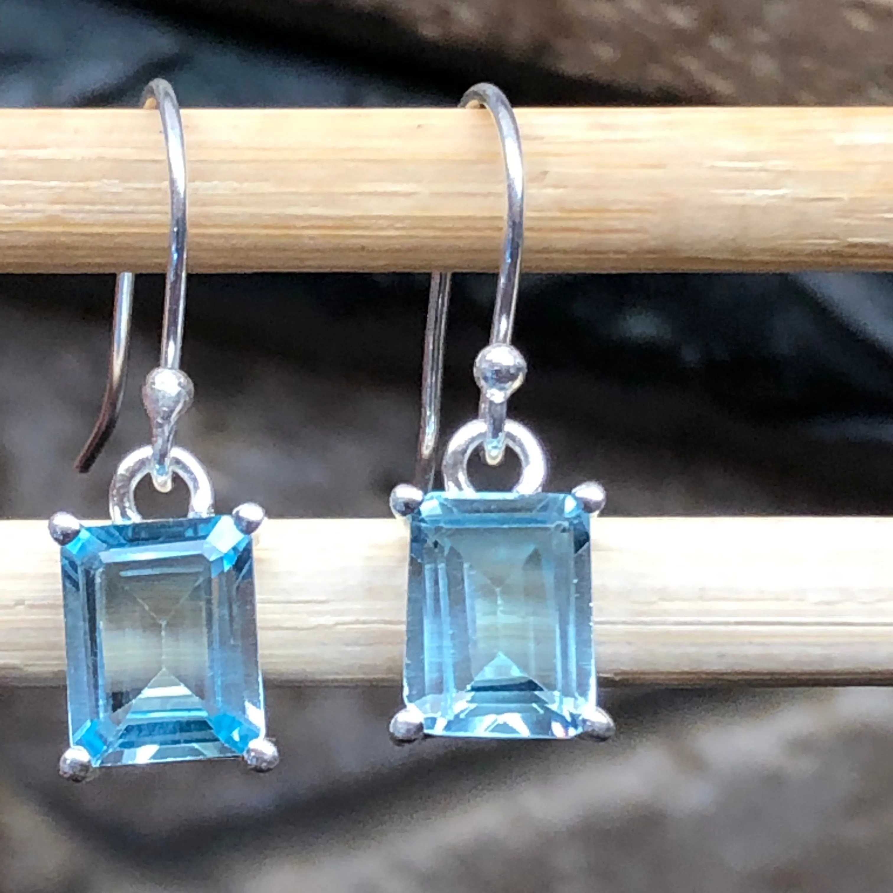 Genuine 2ct Blue Topaz 925 Solid Sterling Silver Earrings 20mm