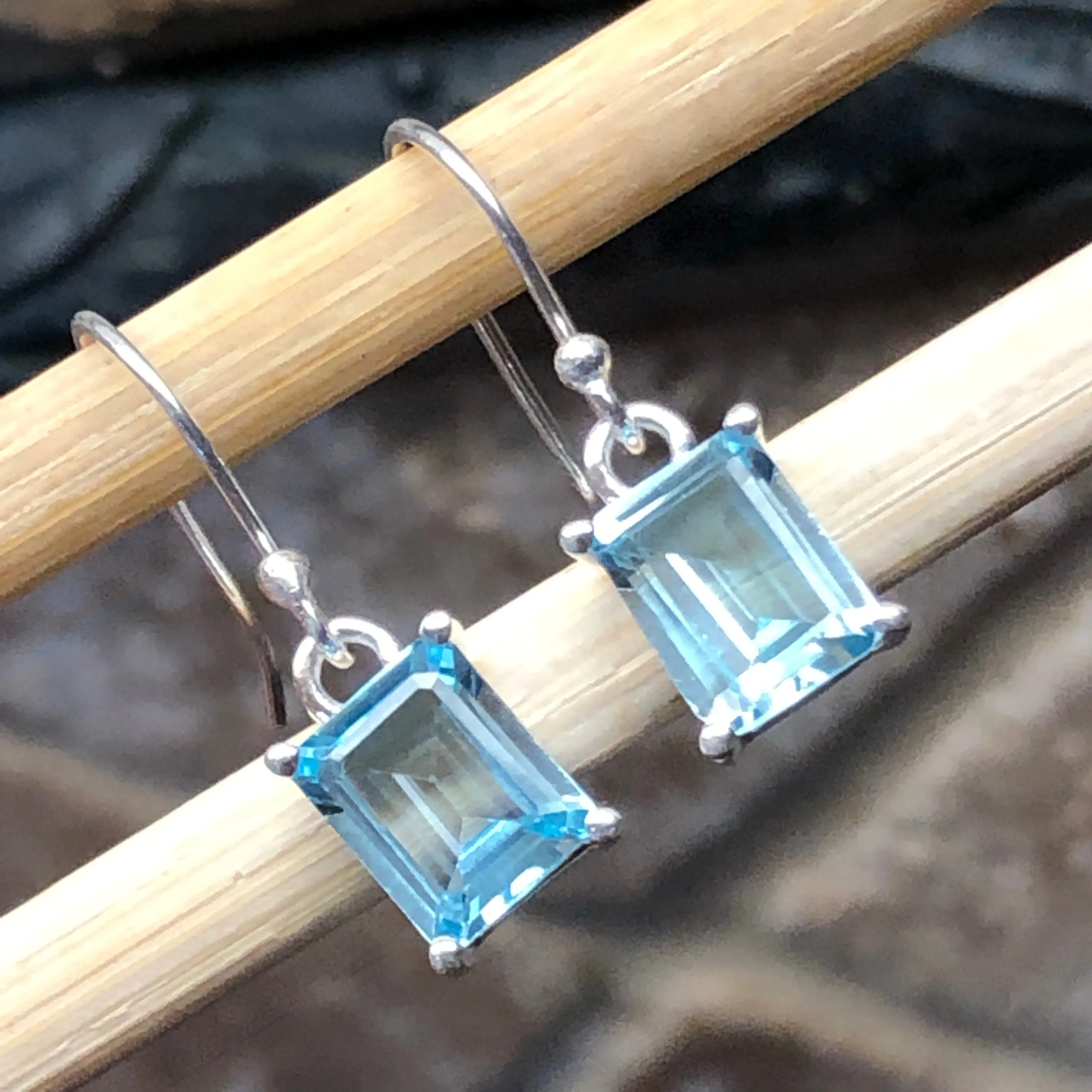 Genuine 2ct Blue Topaz 925 Solid Sterling Silver Earrings 20mm