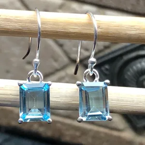 Genuine 2ct Blue Topaz 925 Solid Sterling Silver Earrings 20mm