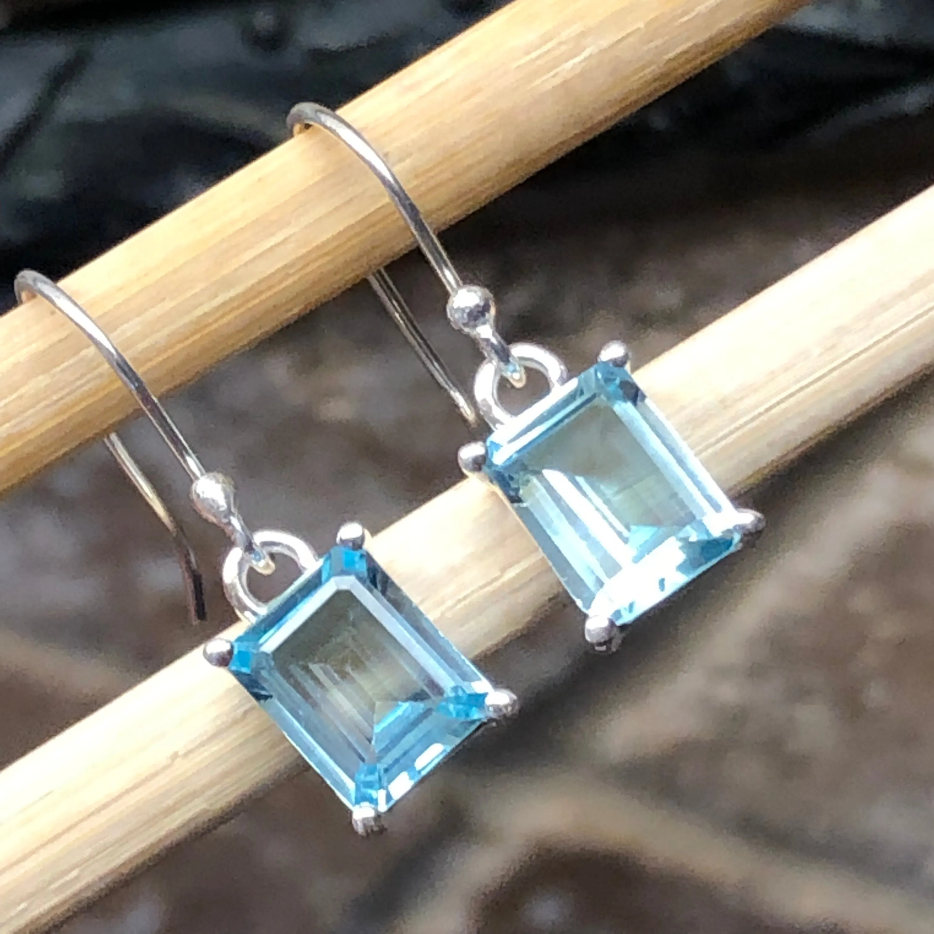 Genuine 2ct Blue Topaz 925 Solid Sterling Silver Earrings 20mm