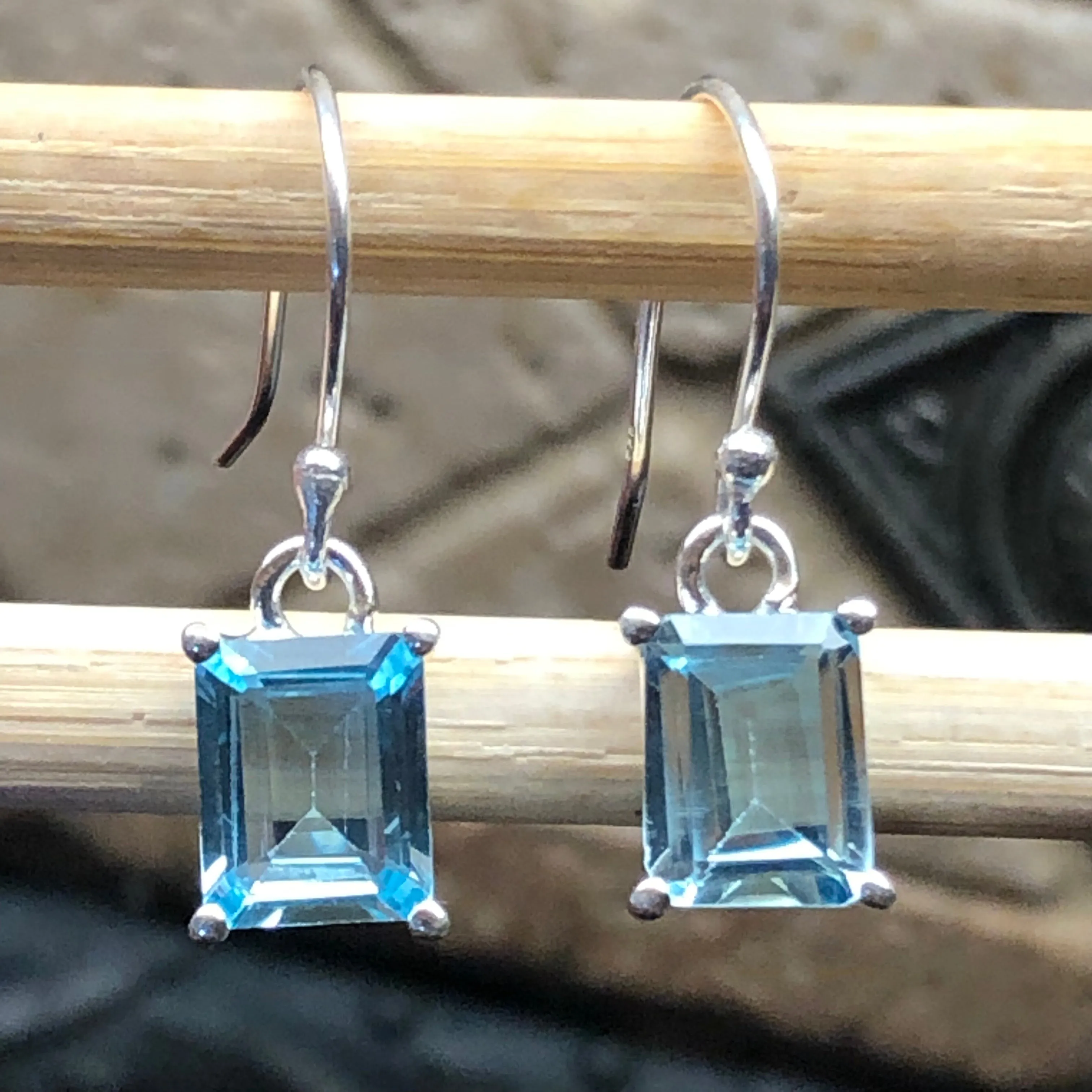 Genuine 2ct Blue Topaz 925 Solid Sterling Silver Earrings 20mm