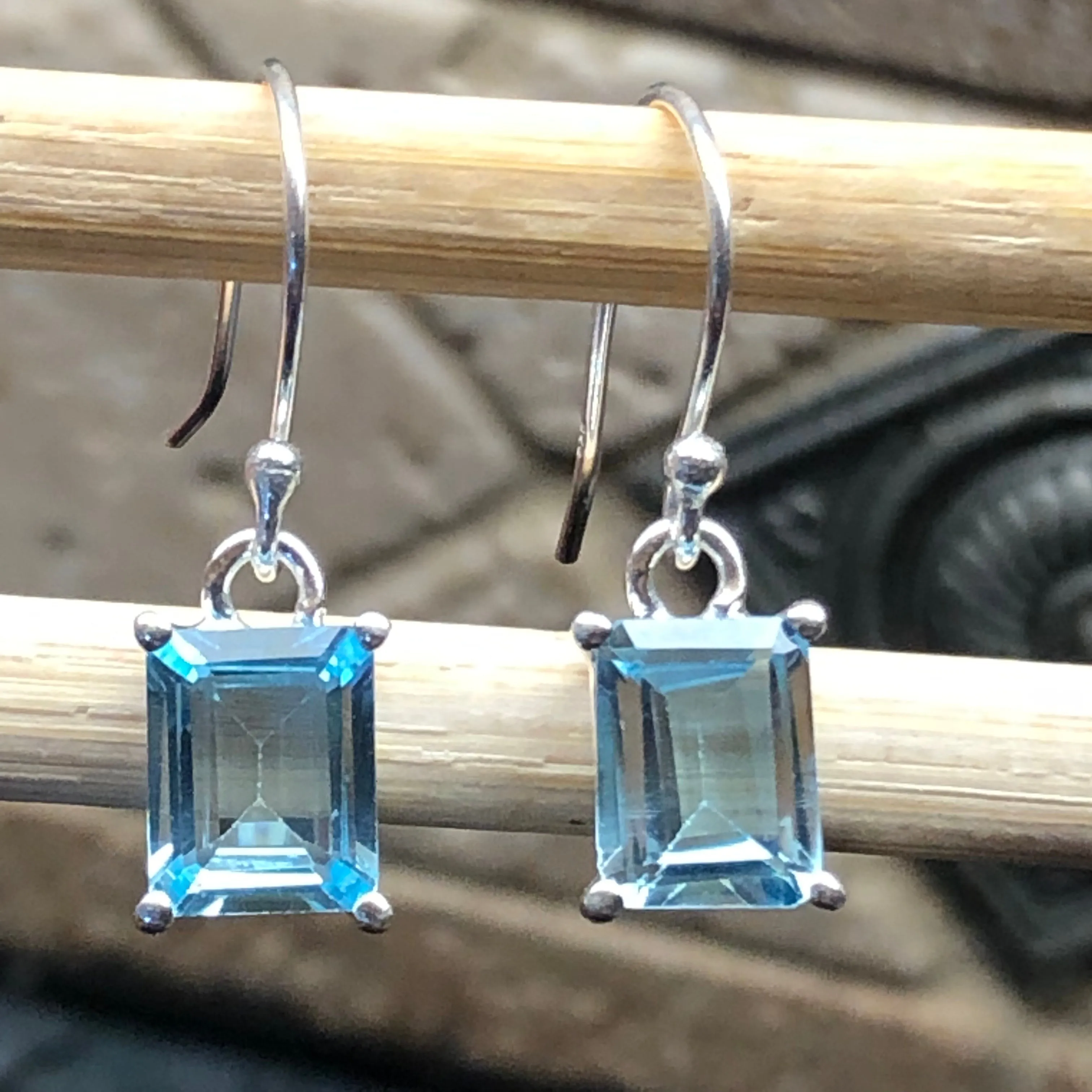 Genuine 2ct Blue Topaz 925 Solid Sterling Silver Earrings 20mm