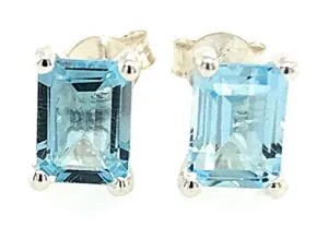 Genuine 2ct Blue Topaz 925 Solid Sterling Silver Stud Earrings 7mm