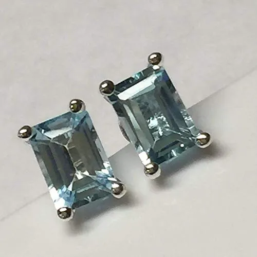Genuine 2ct Blue Topaz 925 Solid Sterling Silver Stud Earrings 7mm