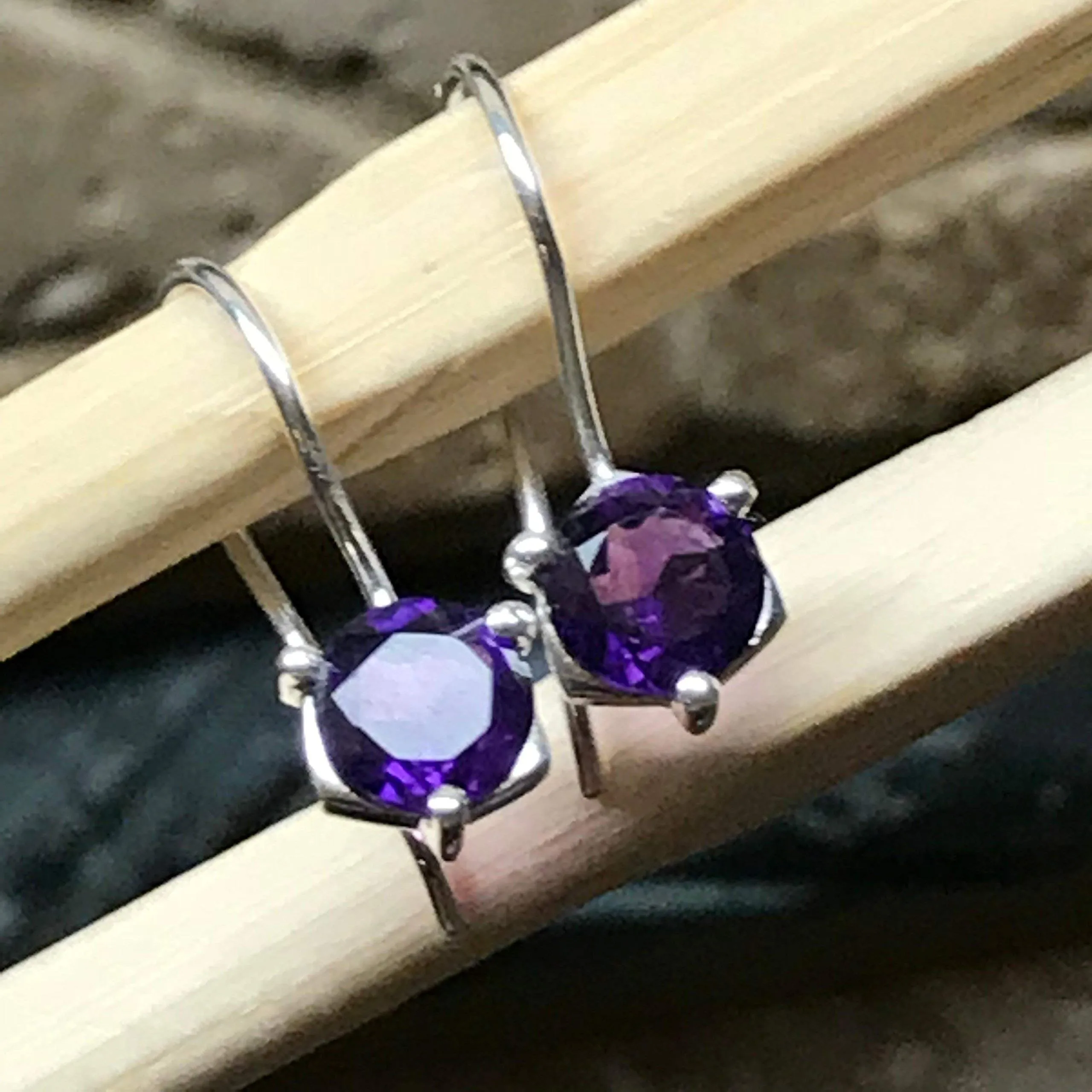 Genuine 2ct Purple Amethyst 925 Solid Sterling Silver Earrings 15mm
