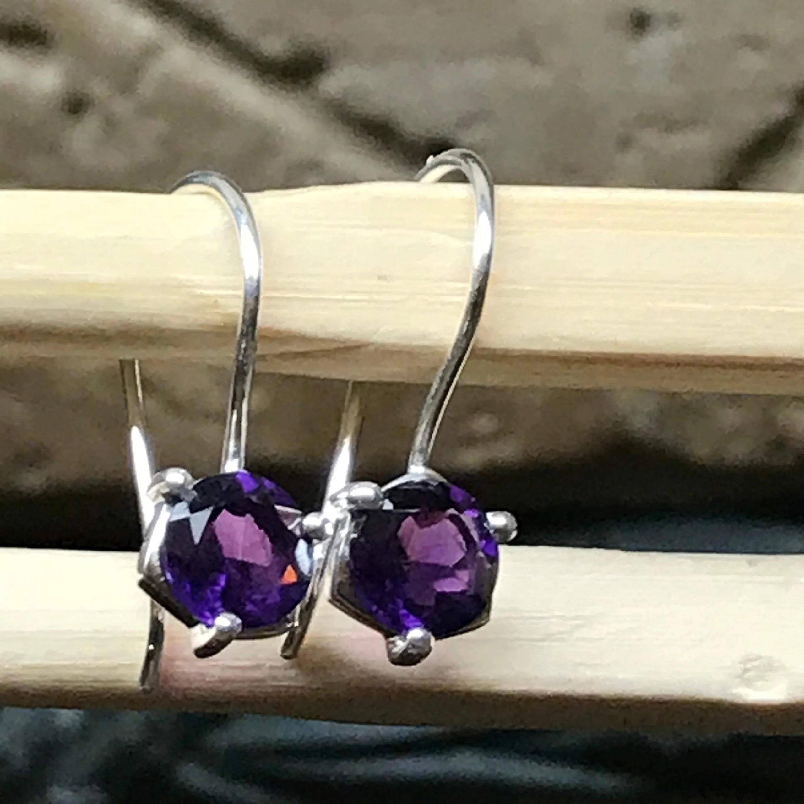 Genuine 2ct Purple Amethyst 925 Solid Sterling Silver Earrings 15mm
