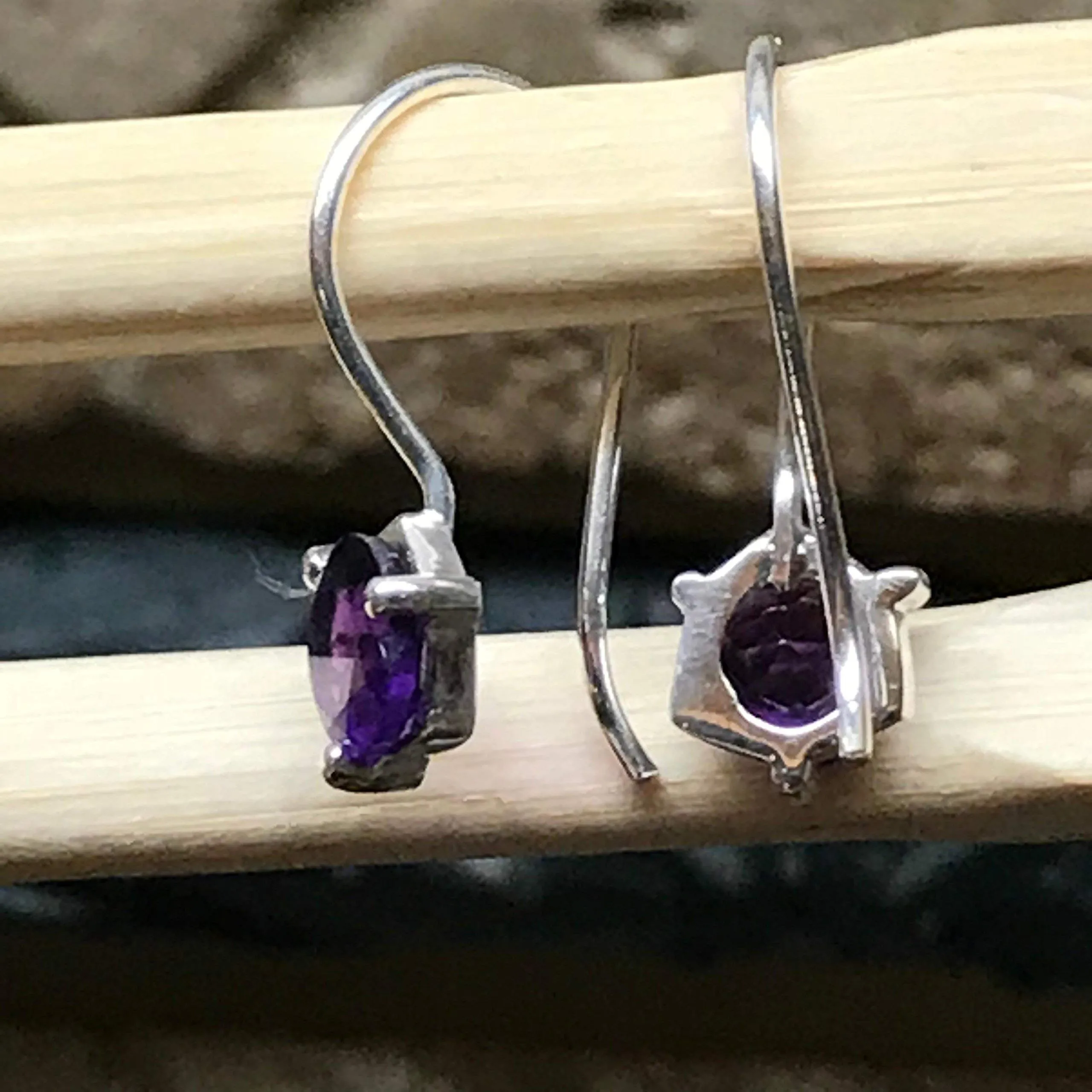 Genuine 2ct Purple Amethyst 925 Solid Sterling Silver Earrings 15mm