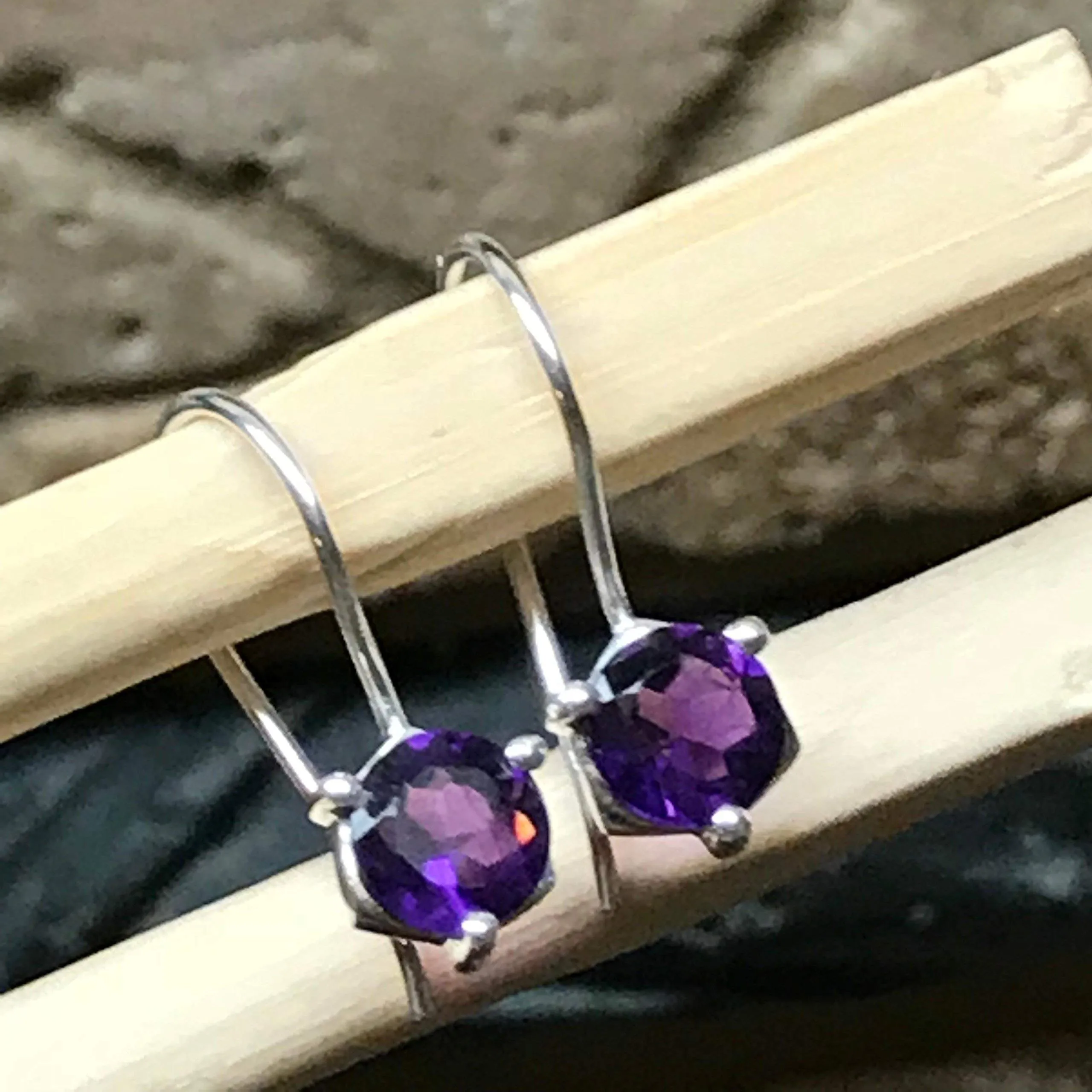 Genuine 2ct Purple Amethyst 925 Solid Sterling Silver Earrings 15mm