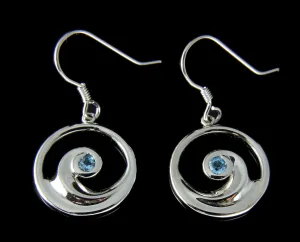 GENUINE BLUE TOPAZ SILVER 925 HAWAIIAN OCEAN WAVE HOOK EARRINGS 16.35MM