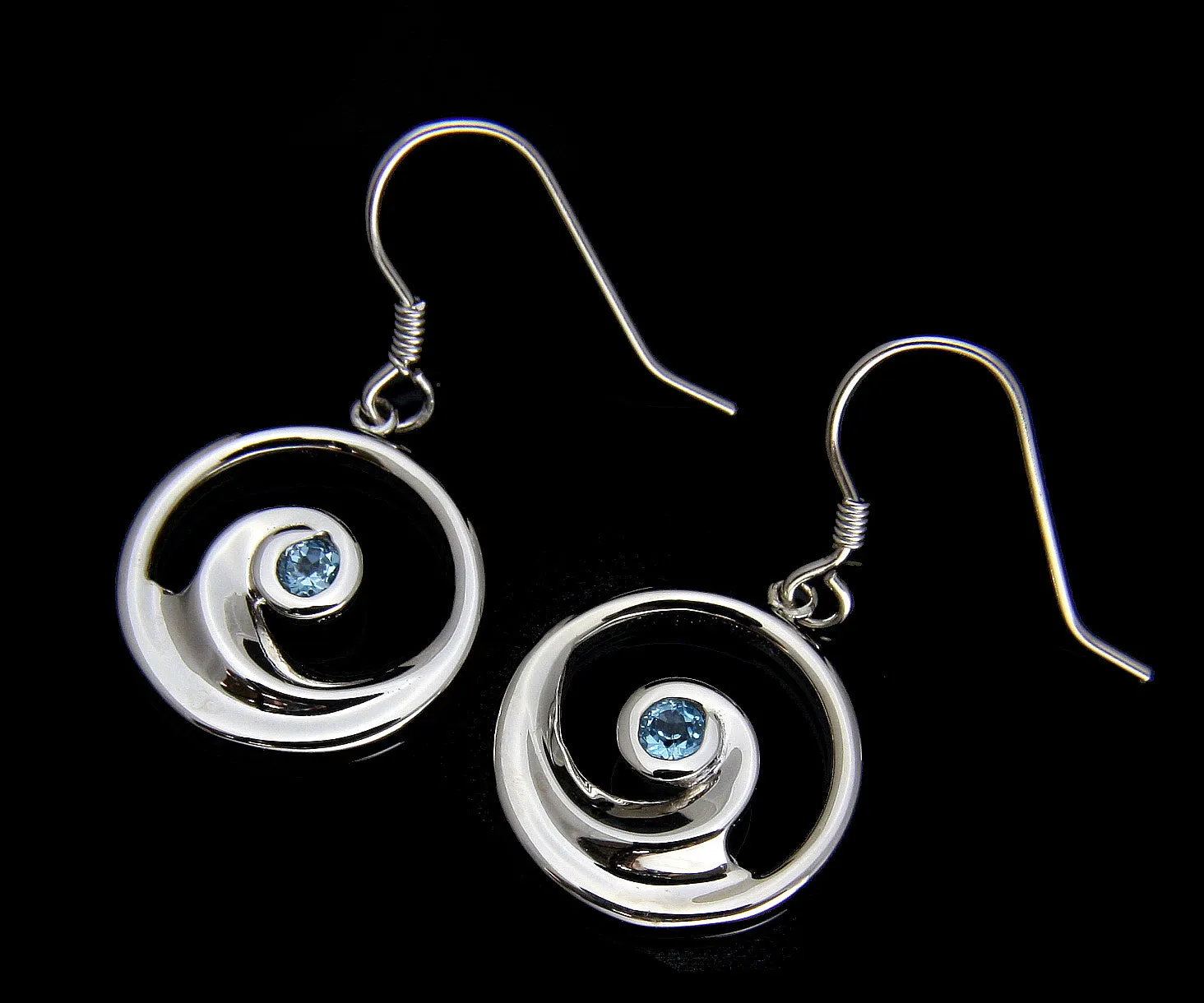 GENUINE BLUE TOPAZ SILVER 925 HAWAIIAN OCEAN WAVE HOOK EARRINGS 16.35MM