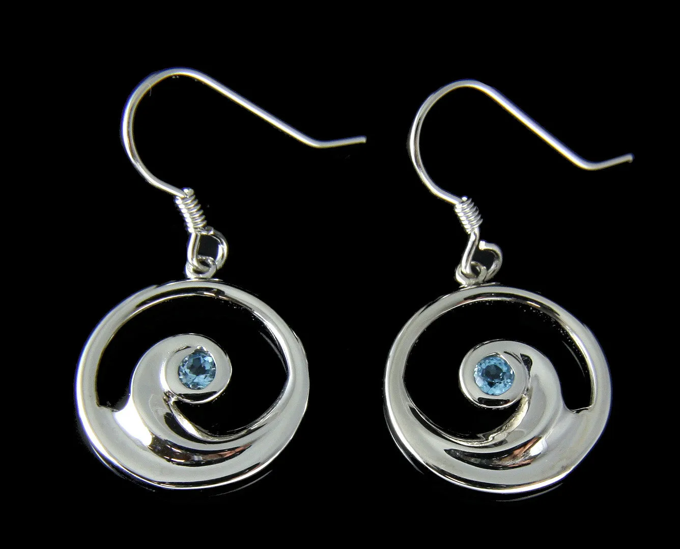 GENUINE BLUE TOPAZ SILVER 925 HAWAIIAN OCEAN WAVE HOOK EARRINGS 16.35MM