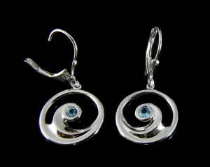 GENUINE BLUE TOPAZ SILVER 925 HAWAIIAN OCEAN WAVE LEVERBACK EARRINGS