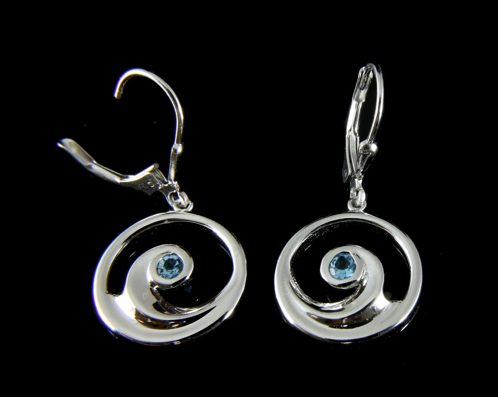 GENUINE BLUE TOPAZ SILVER 925 HAWAIIAN OCEAN WAVE LEVERBACK EARRINGS