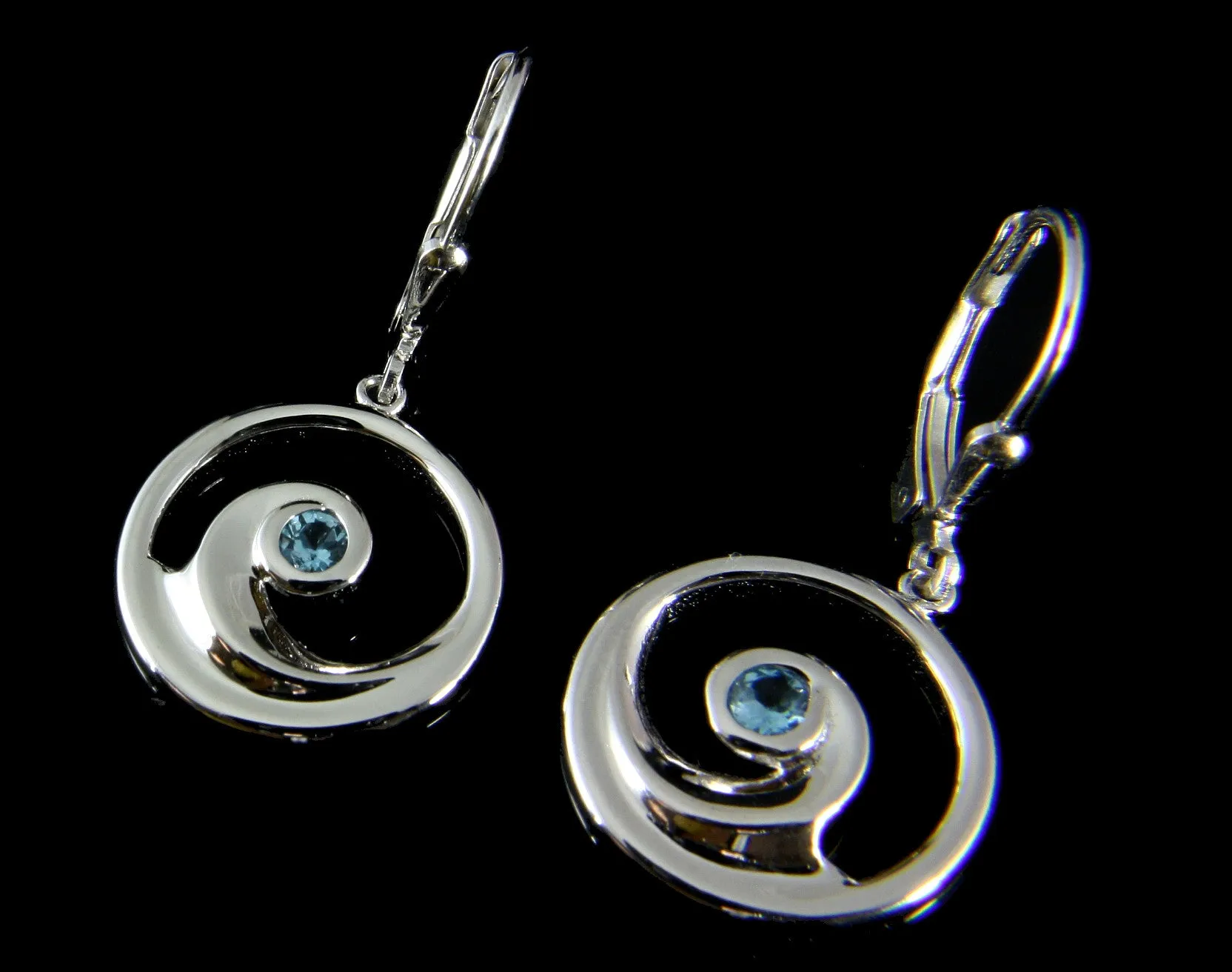 GENUINE BLUE TOPAZ SILVER 925 HAWAIIAN OCEAN WAVE LEVERBACK EARRINGS