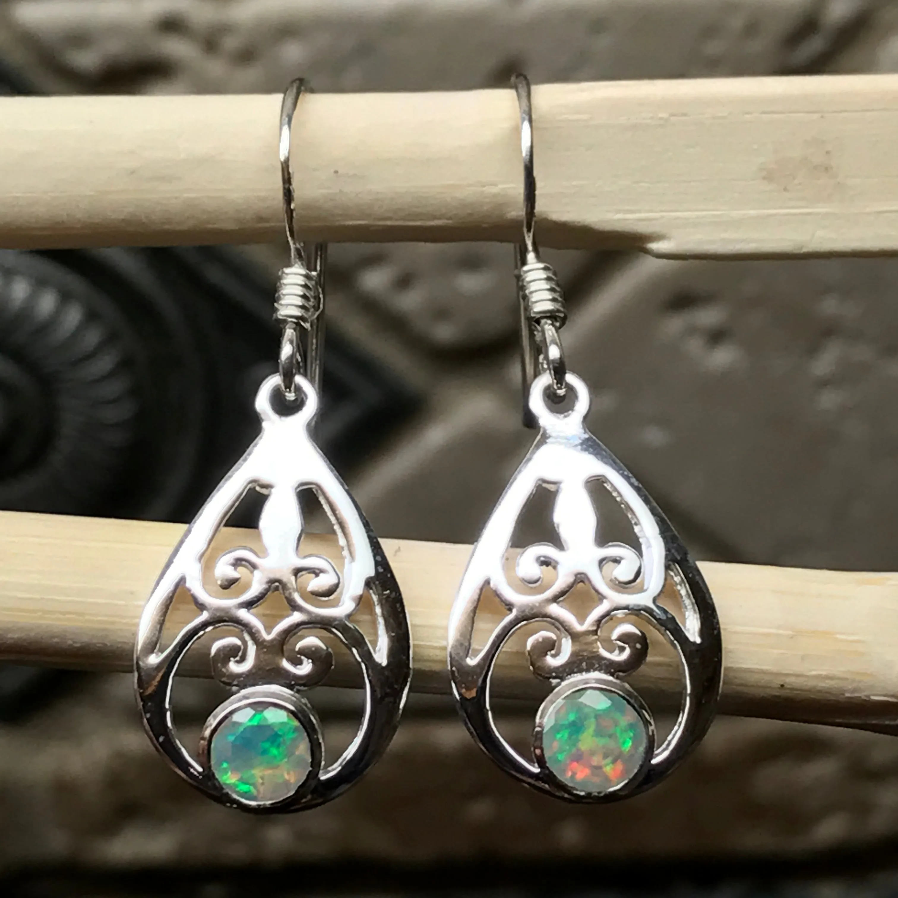 Genuine Ethiopian Opal 925 Solid Sterling Silver Earrings 30mm