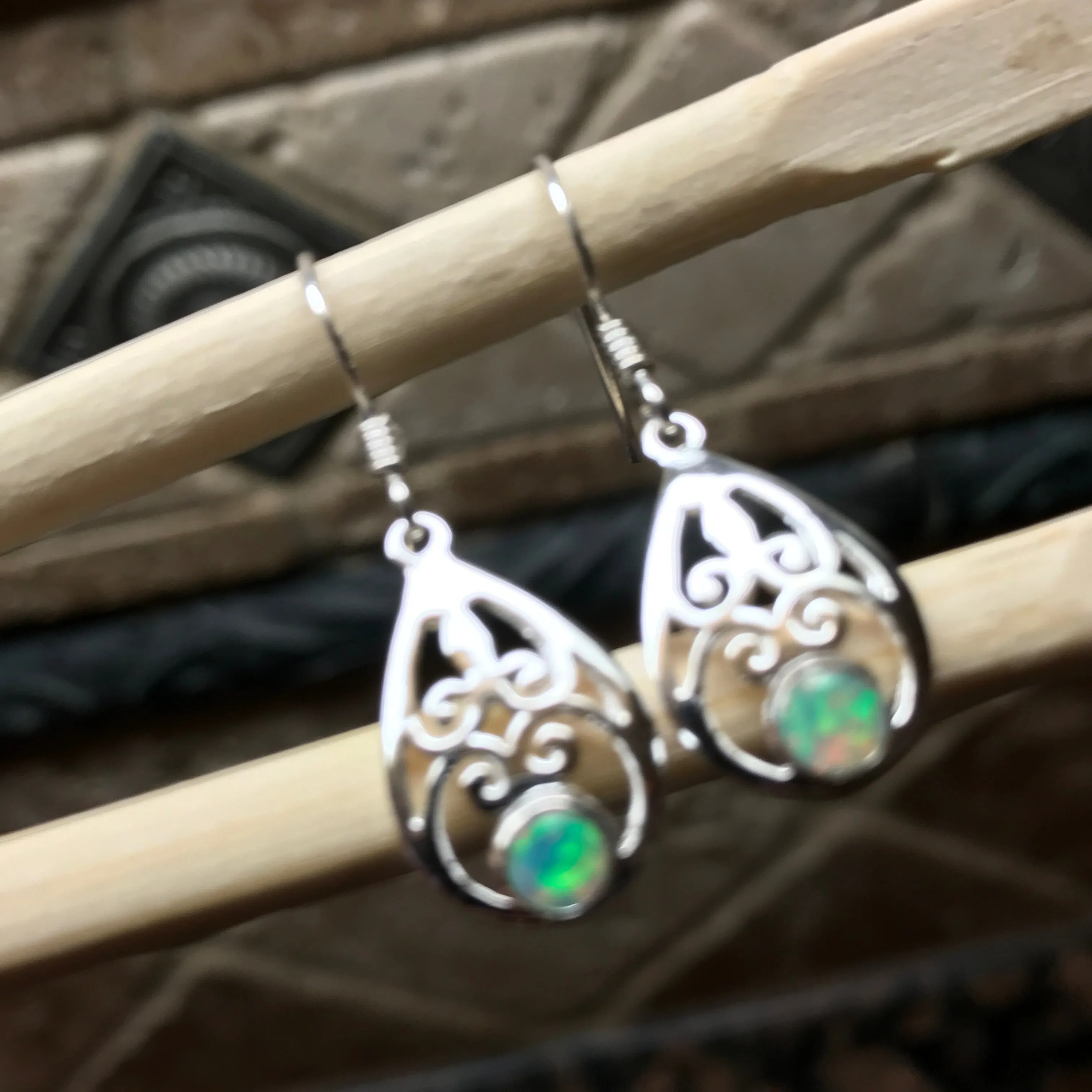 Genuine Ethiopian Opal 925 Solid Sterling Silver Earrings 30mm