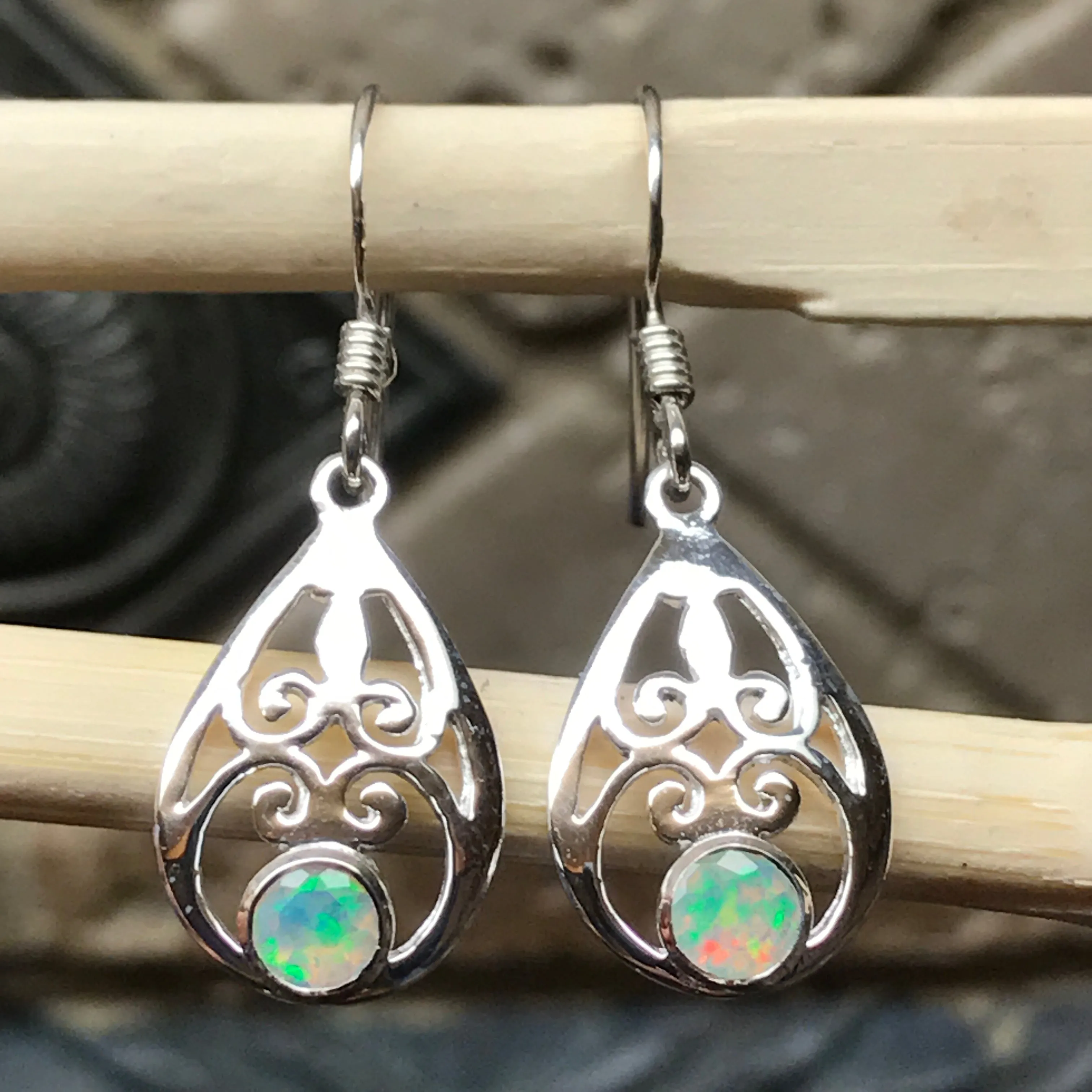 Genuine Ethiopian Opal 925 Solid Sterling Silver Earrings 30mm