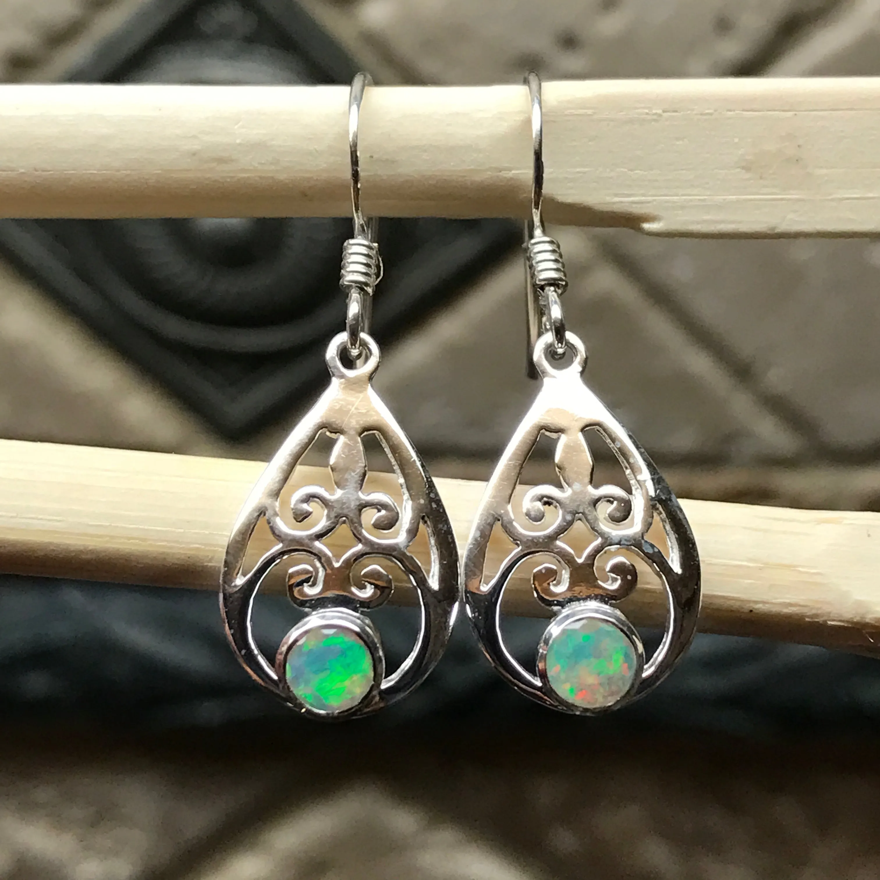 Genuine Ethiopian Opal 925 Solid Sterling Silver Earrings 30mm