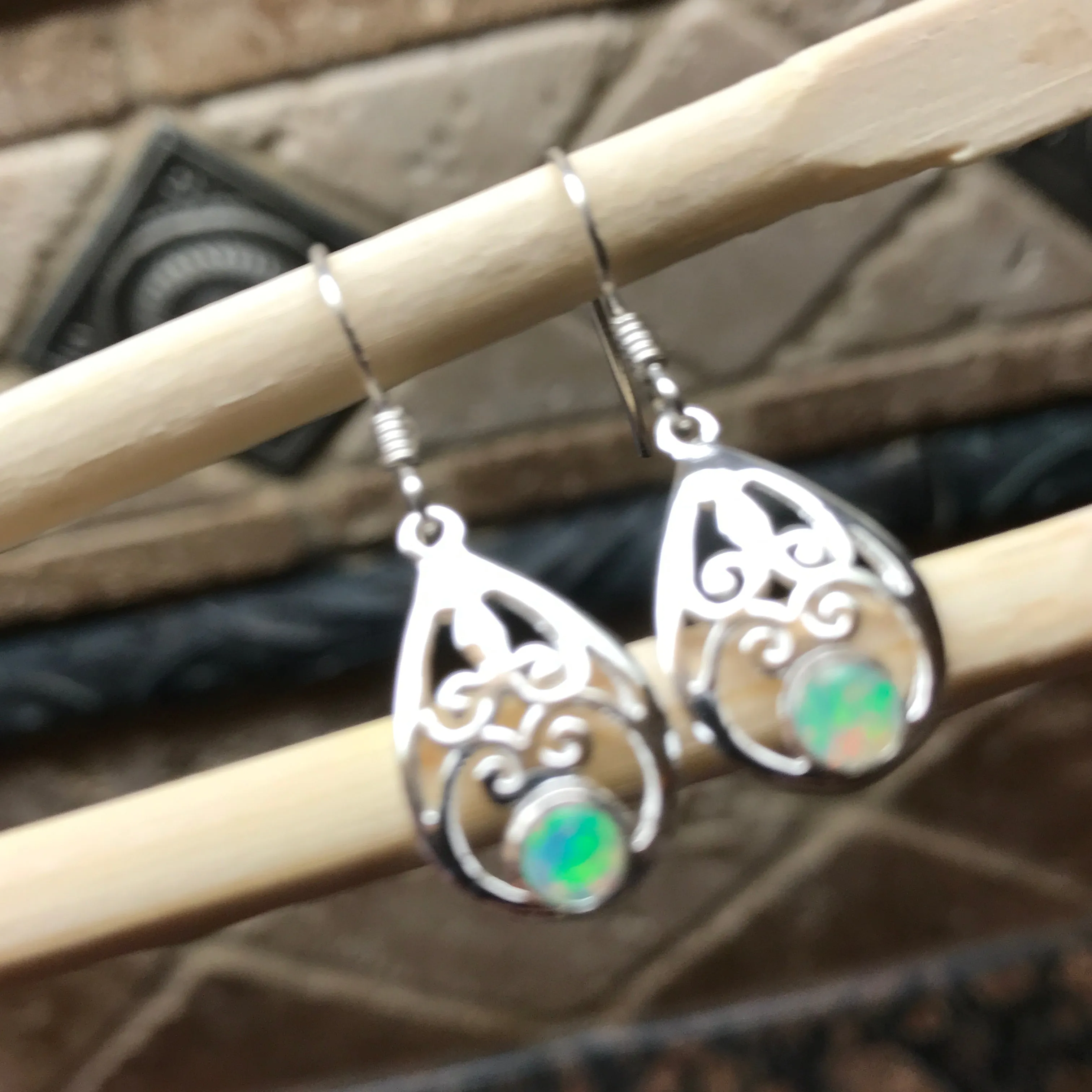 Genuine Ethiopian Opal 925 Solid Sterling Silver Earrings 30mm