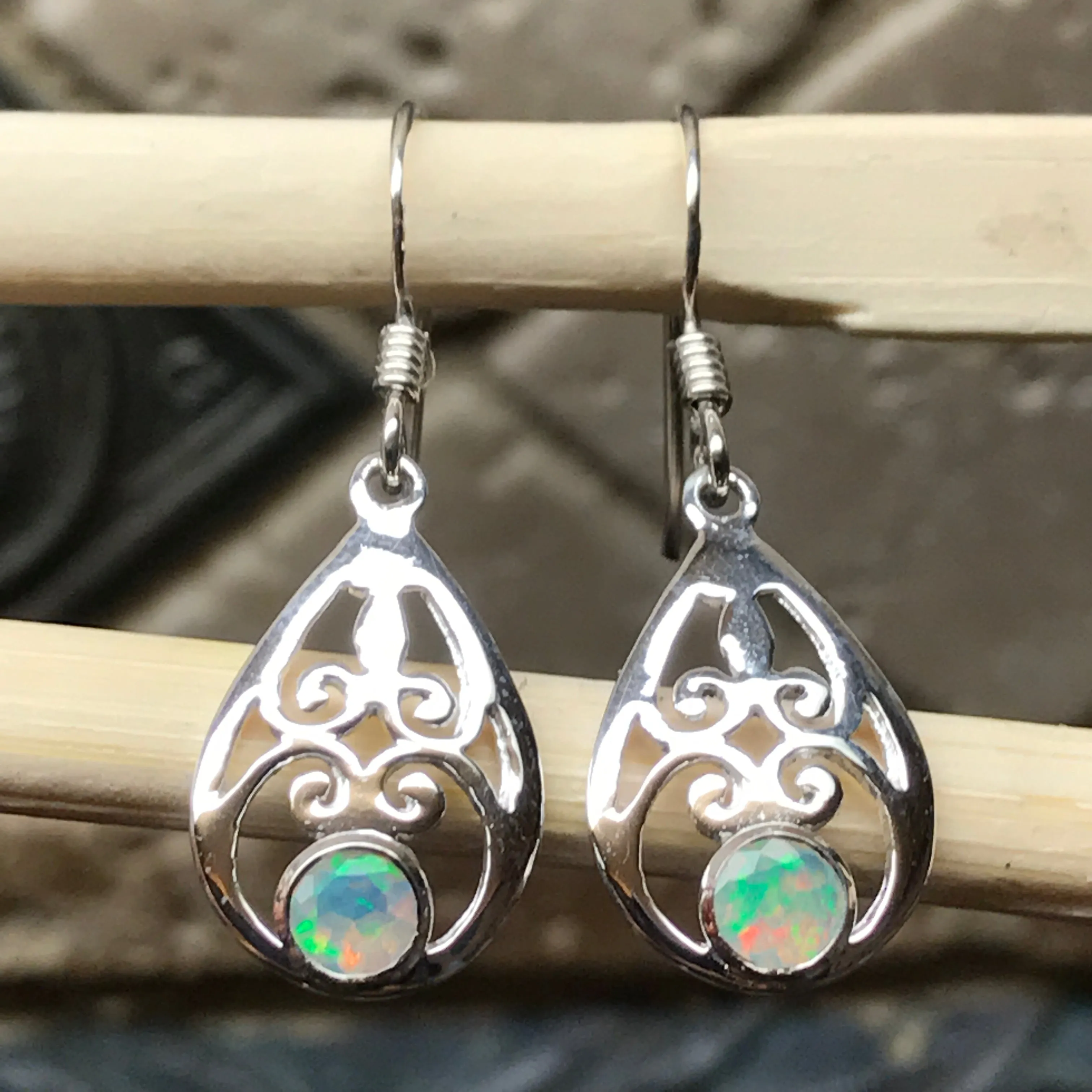 Genuine Ethiopian Opal 925 Solid Sterling Silver Earrings 30mm