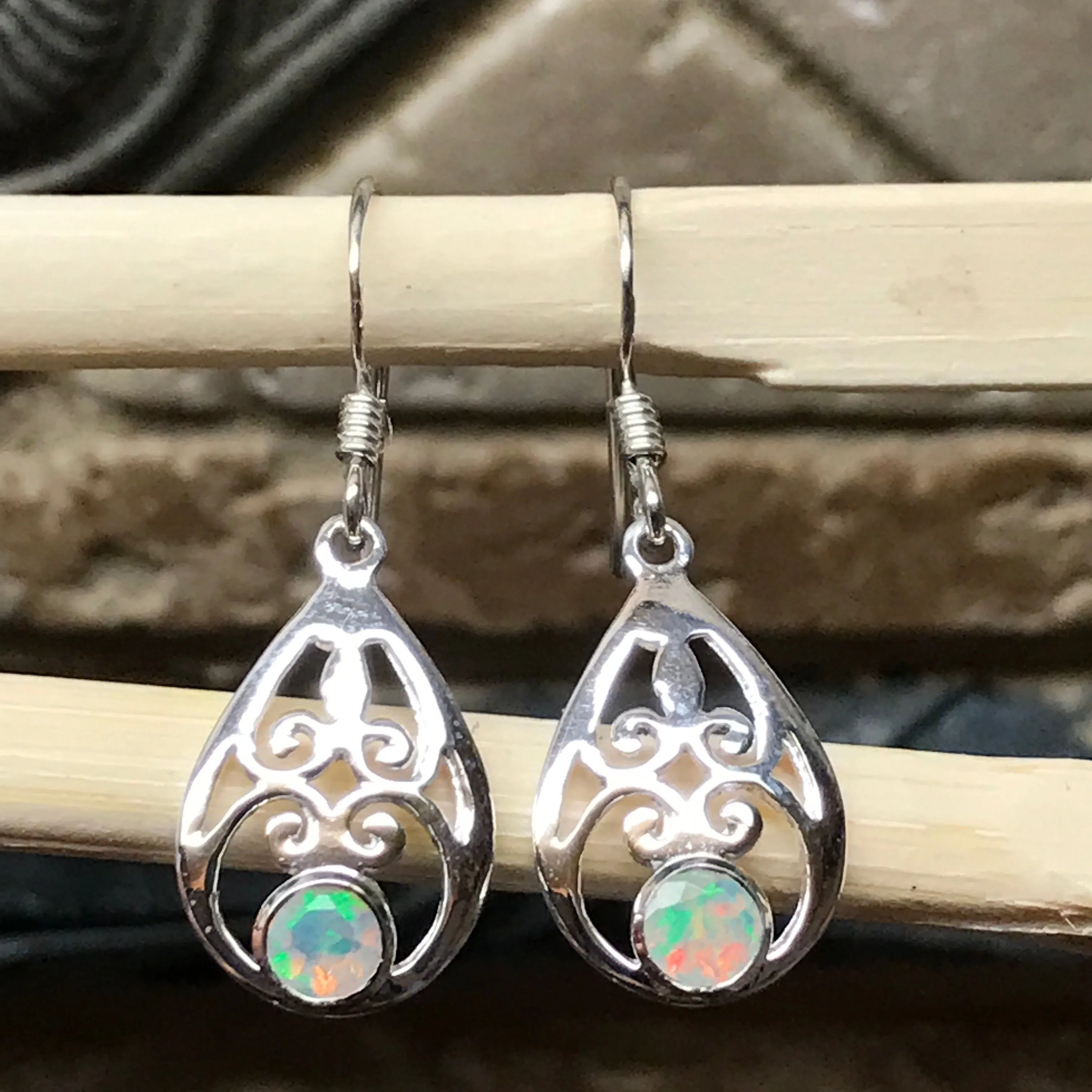 Genuine Ethiopian Opal 925 Solid Sterling Silver Earrings 30mm