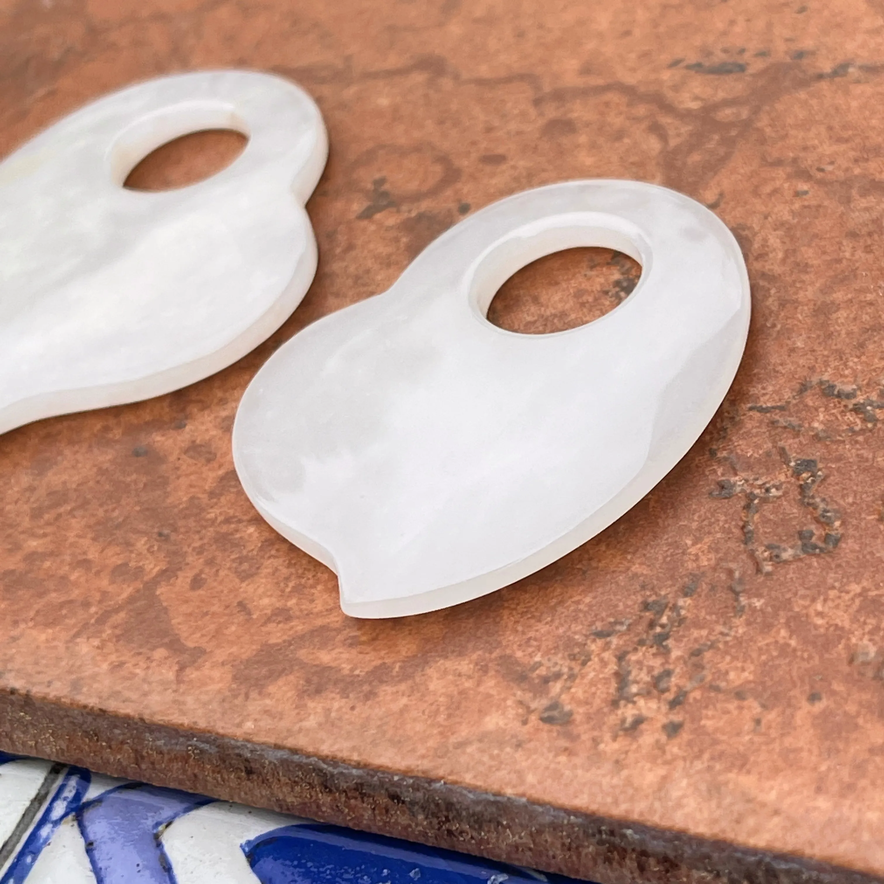 Genuine White Jade Abstract Disc Gemstone Earring Charms