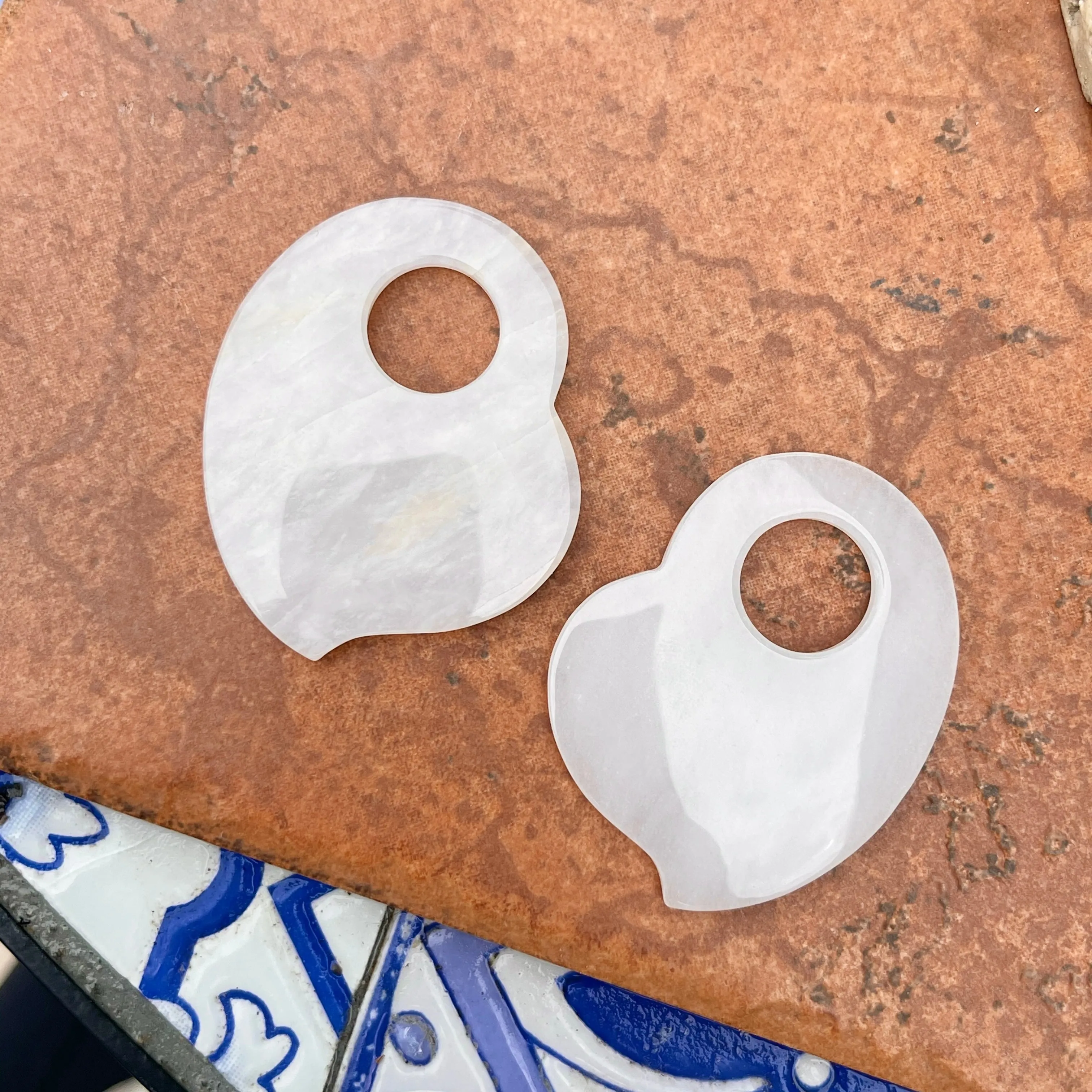 Genuine White Jade Abstract Disc Gemstone Earring Charms