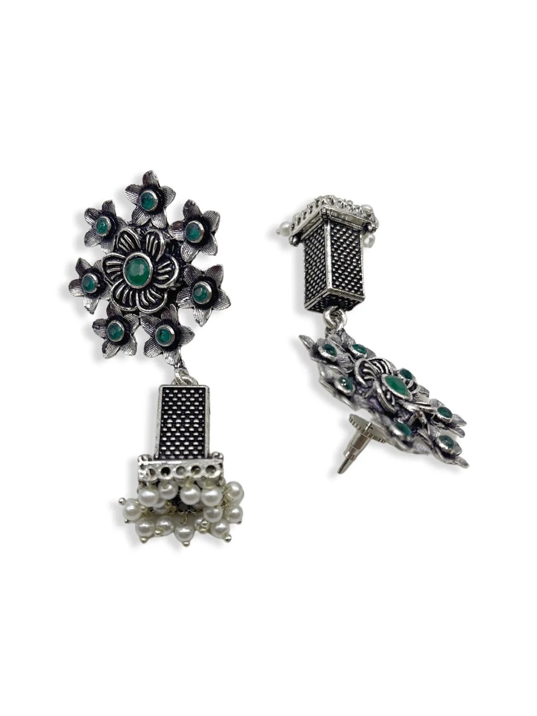 German Oxidized Silver Earrings for Women Flower Designs Drop Earrings
