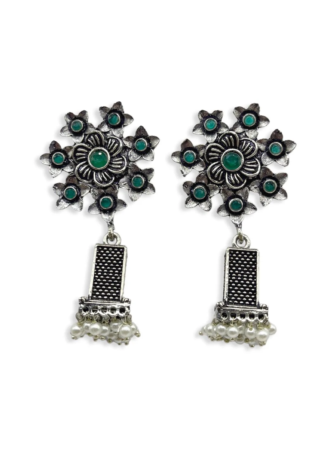 German Oxidized Silver Earrings for Women Flower Designs Drop Earrings