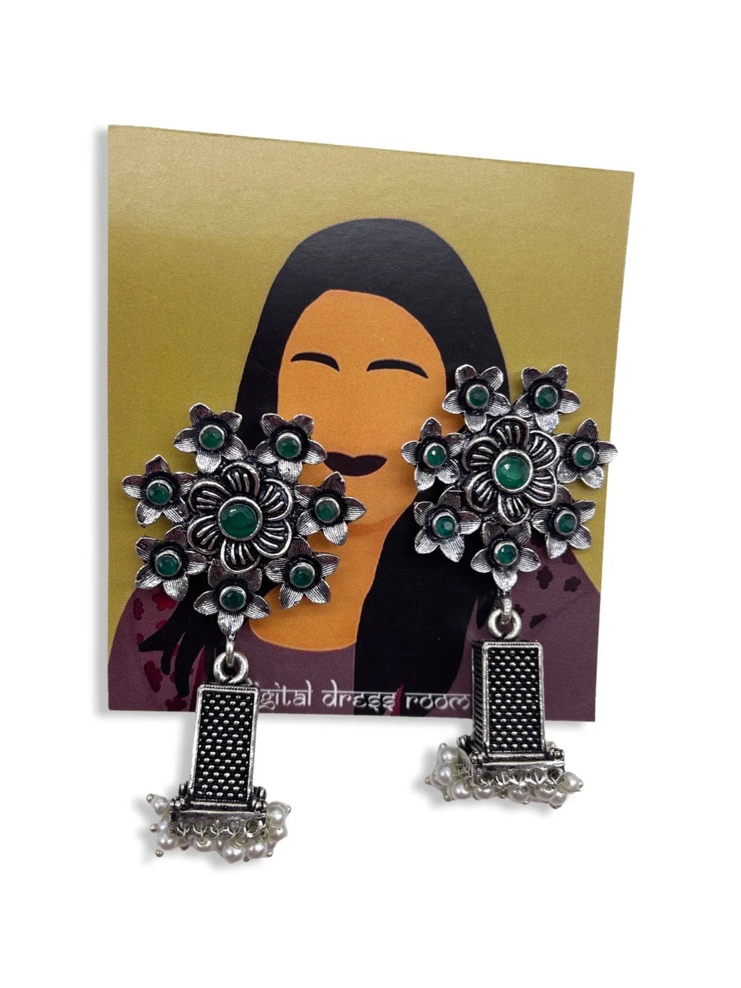 German Oxidized Silver Earrings for Women Flower Designs Drop Earrings