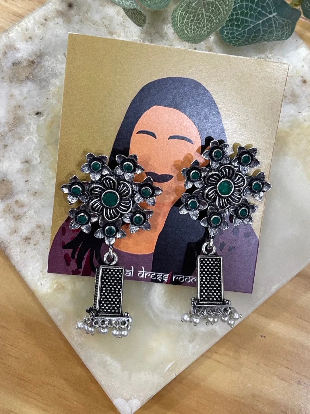 German Oxidized Silver Earrings for Women Flower Designs Drop Earrings