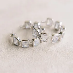 Gesu Hoop Earrings in White Cubic Zirconia and White Gold