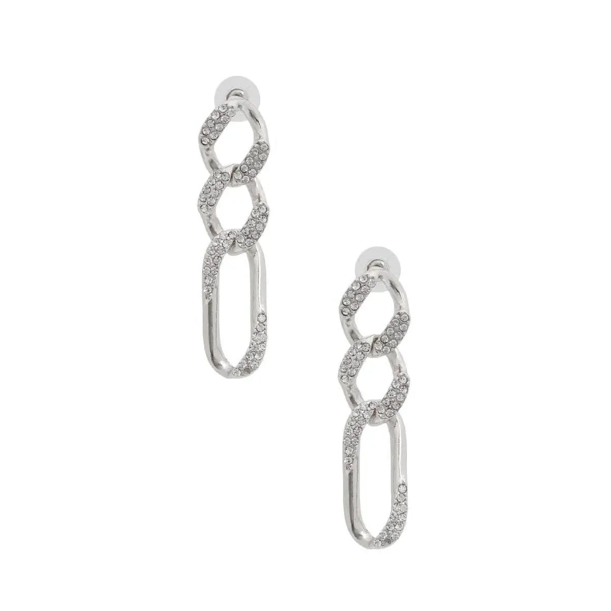 Glamorous Rhinestone Silver-Plated Chain Link Earrings - Shop Now!
